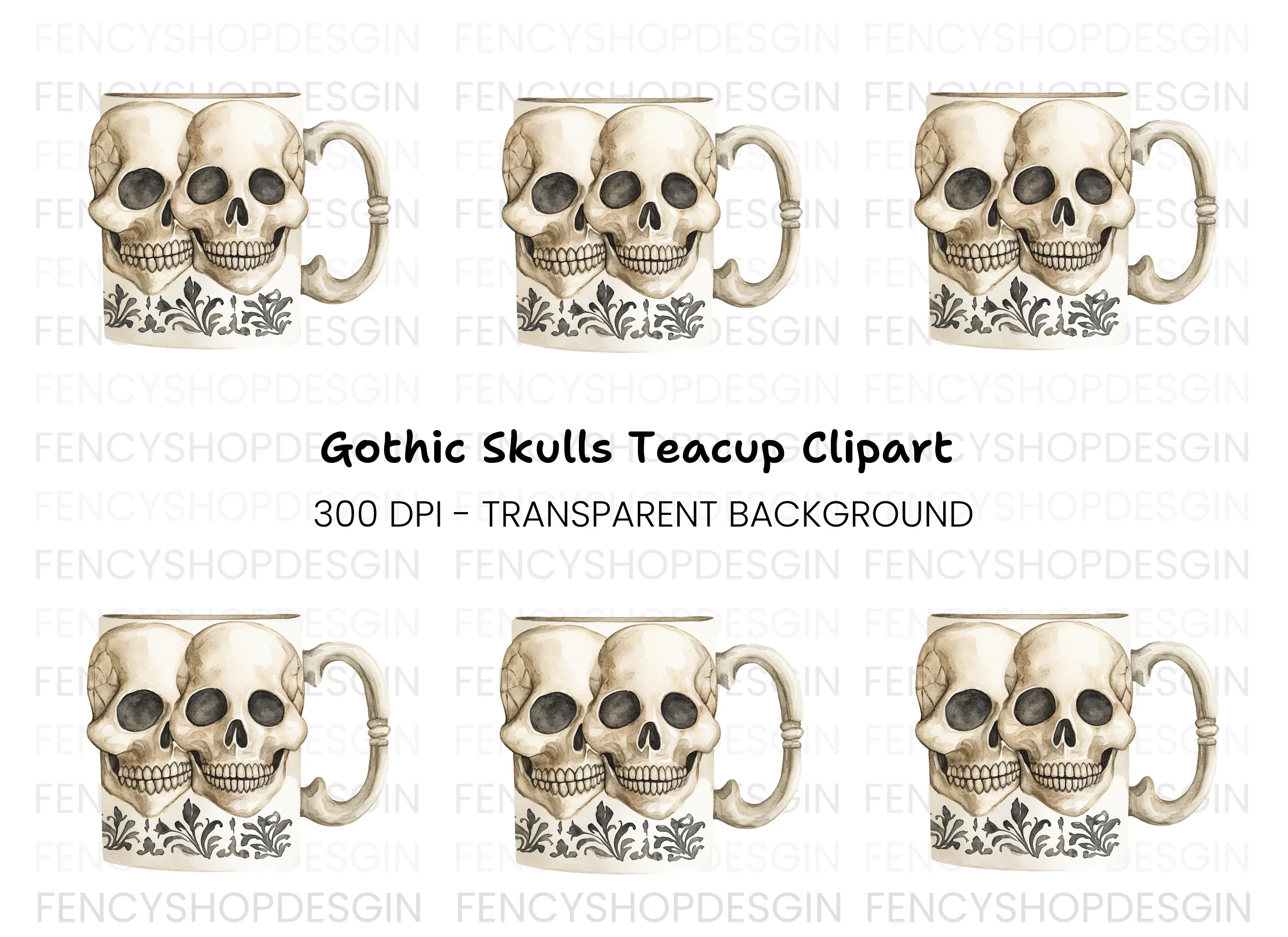 Skull Halloween Decor Clipart Bundle