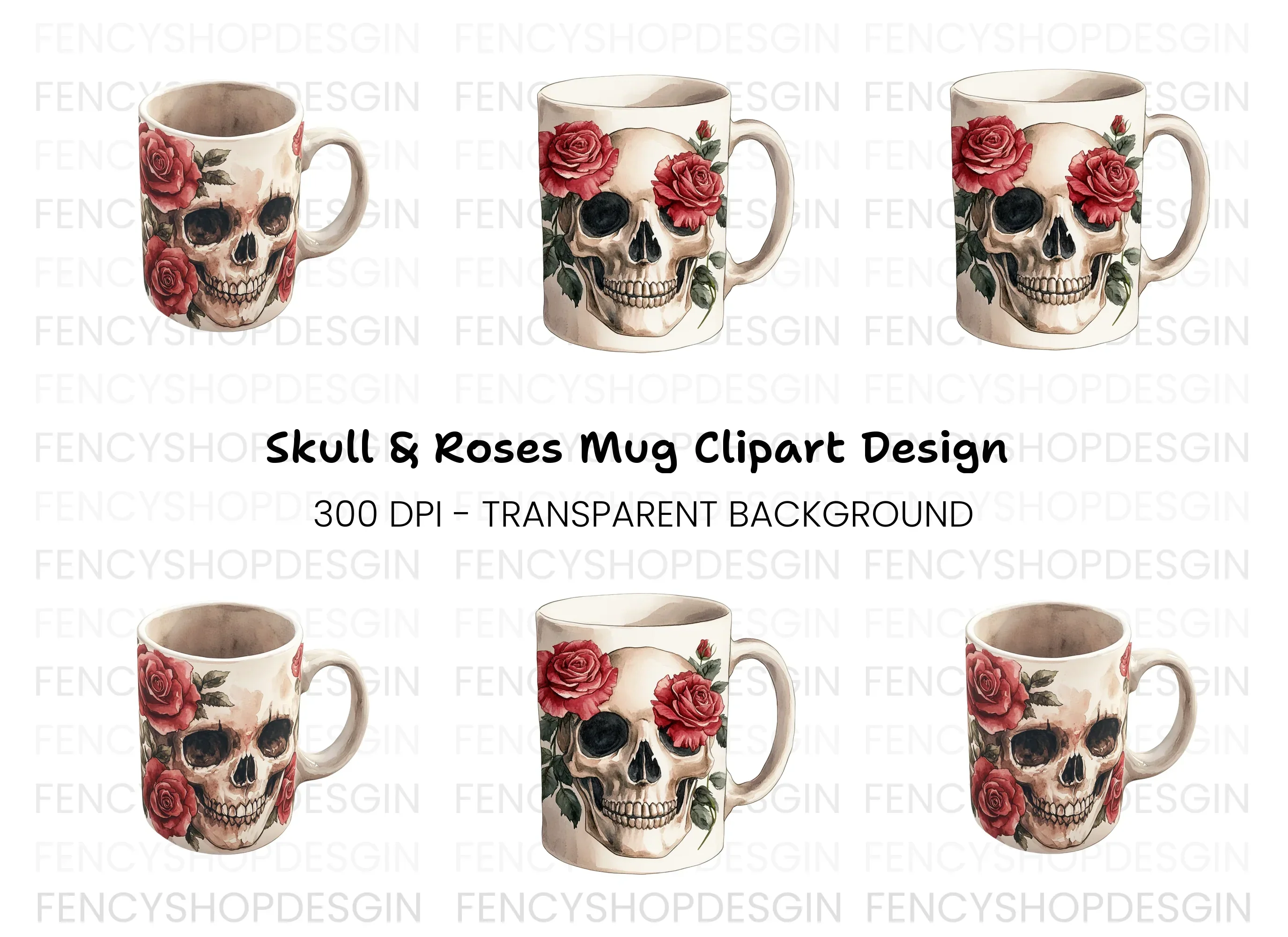 Skull Roses Clipart Bundle