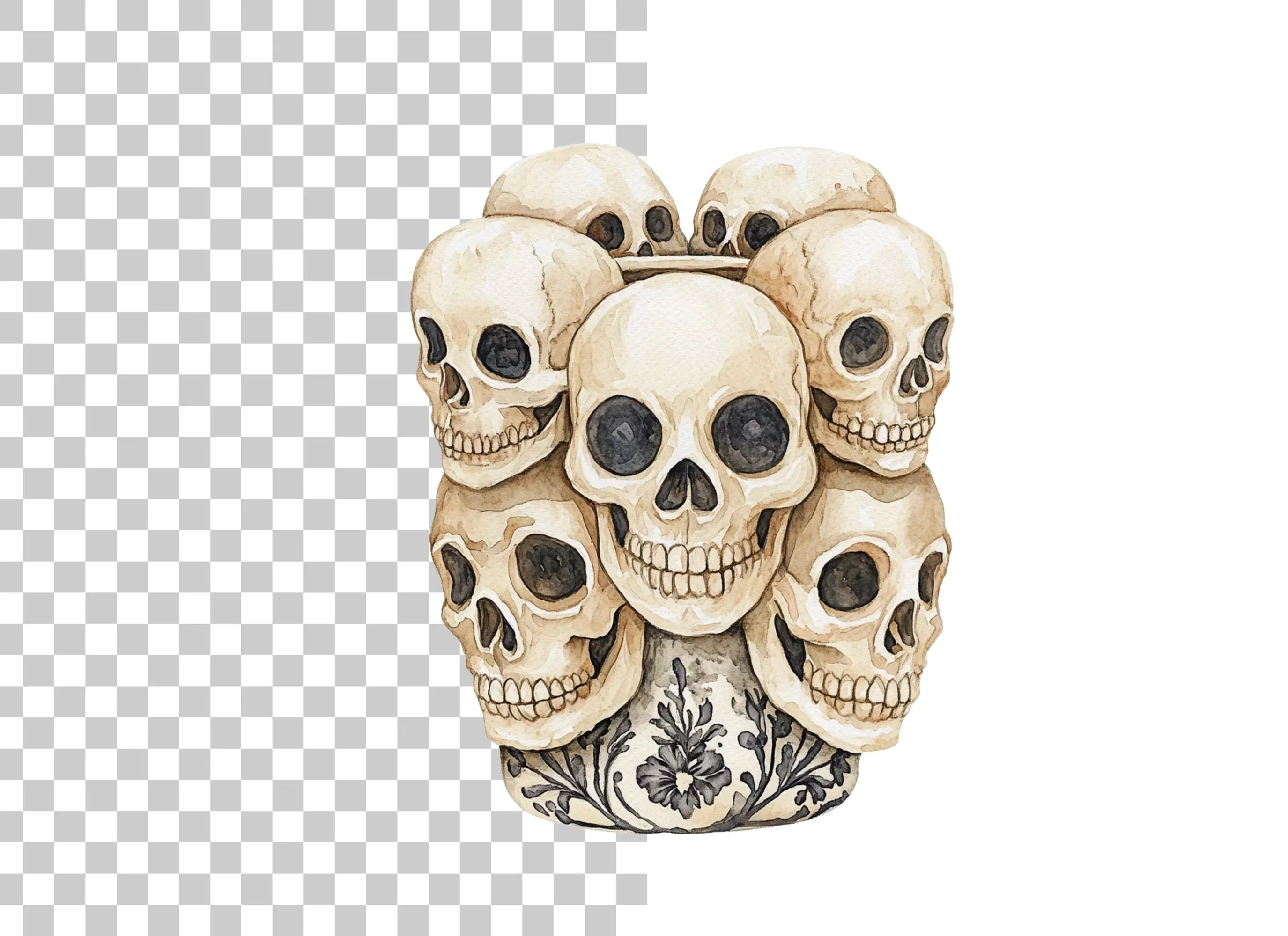 Skulls in Teacup Illustration Clipart Bundle - Image 2