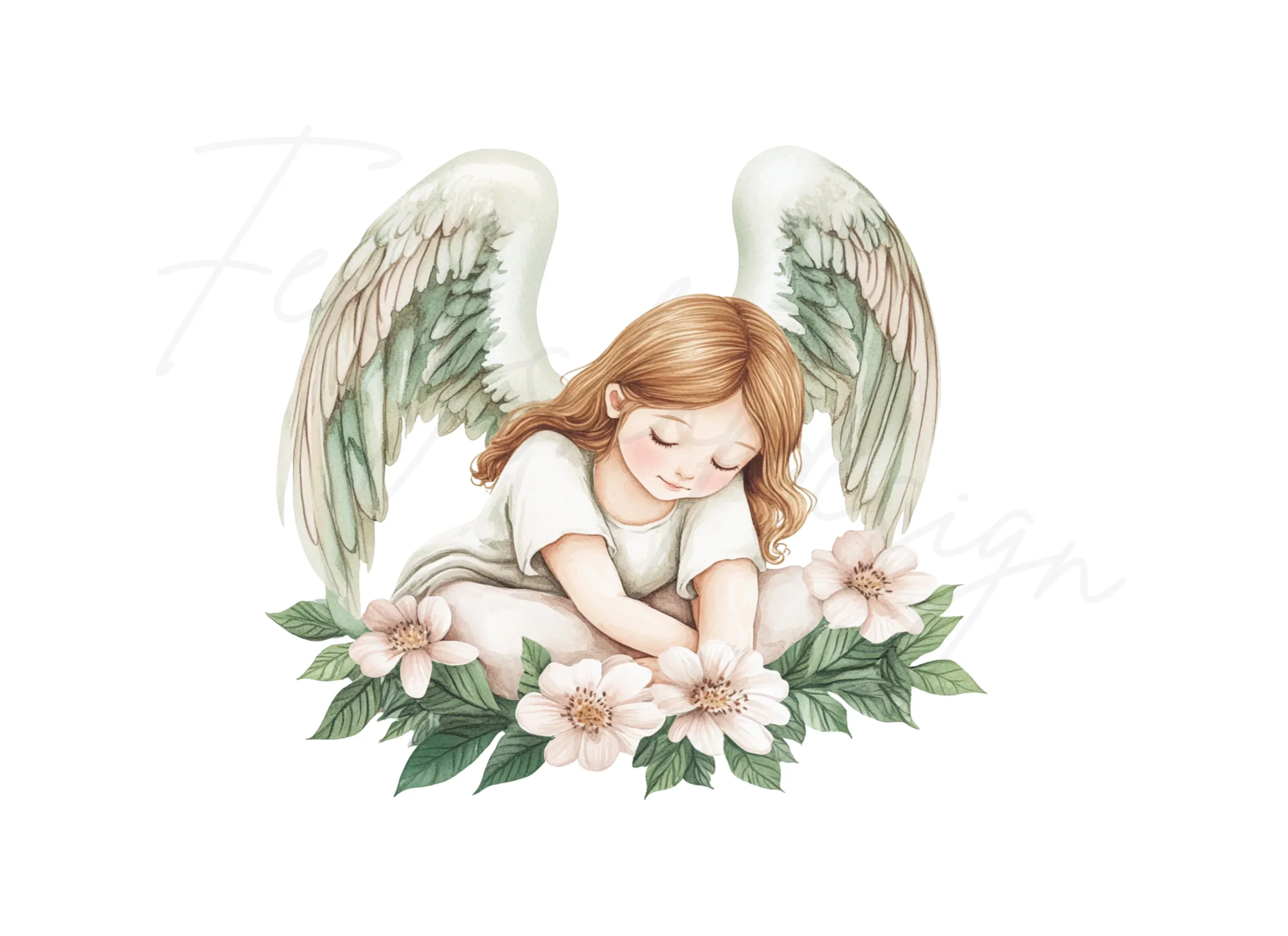 Sleeping Angel with Flowers Clipart Bundle - Image 2