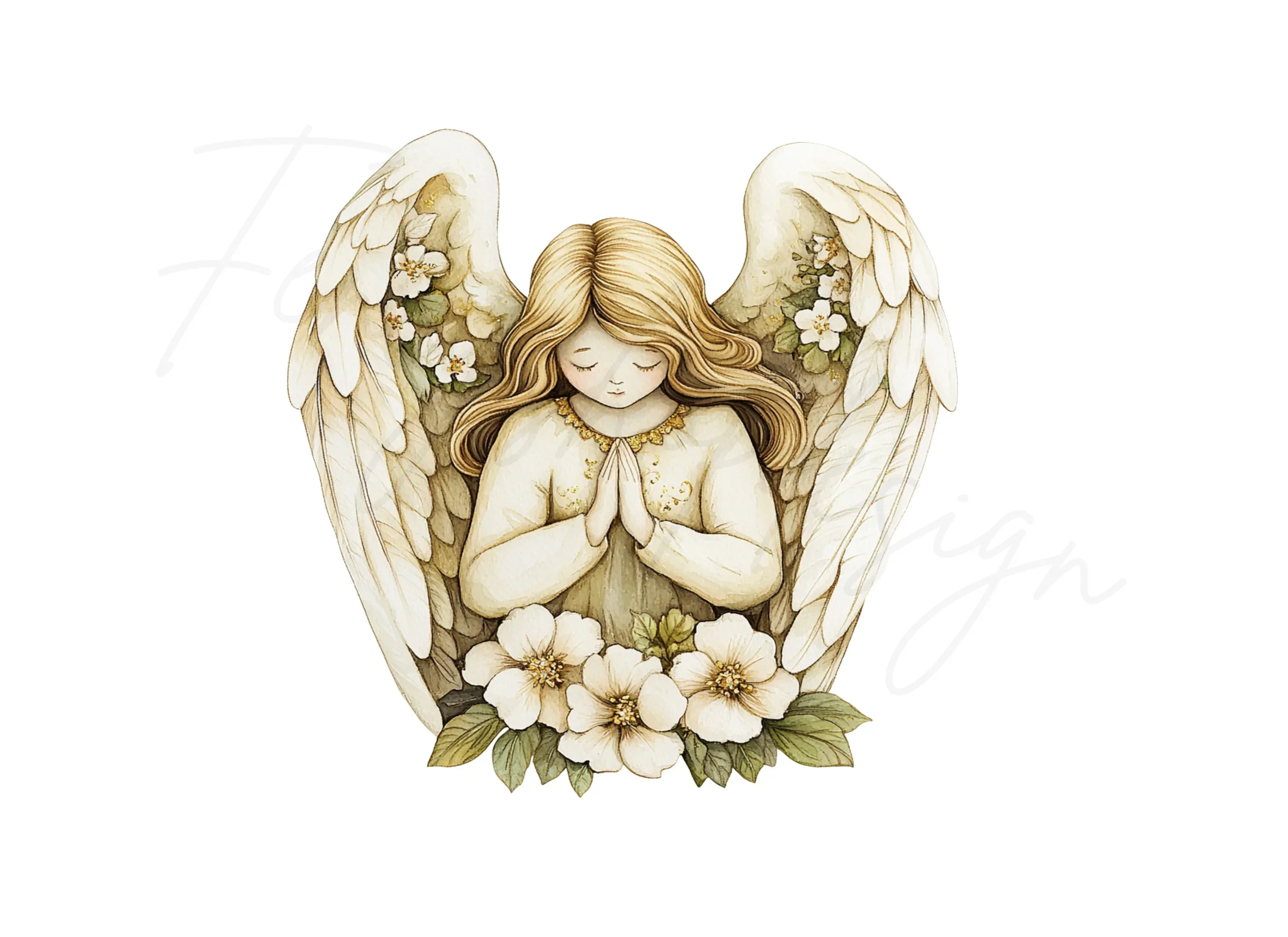 Sleeping Angel with Flowers Clipart Bundle - Image 3