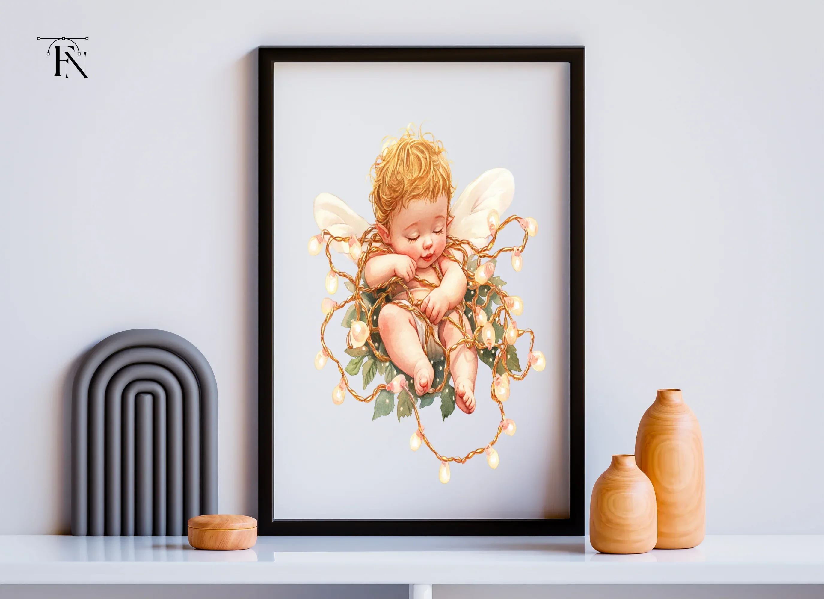 Sleeping Baby Angel with Fairy Lights Clipart Bundle - Image 5