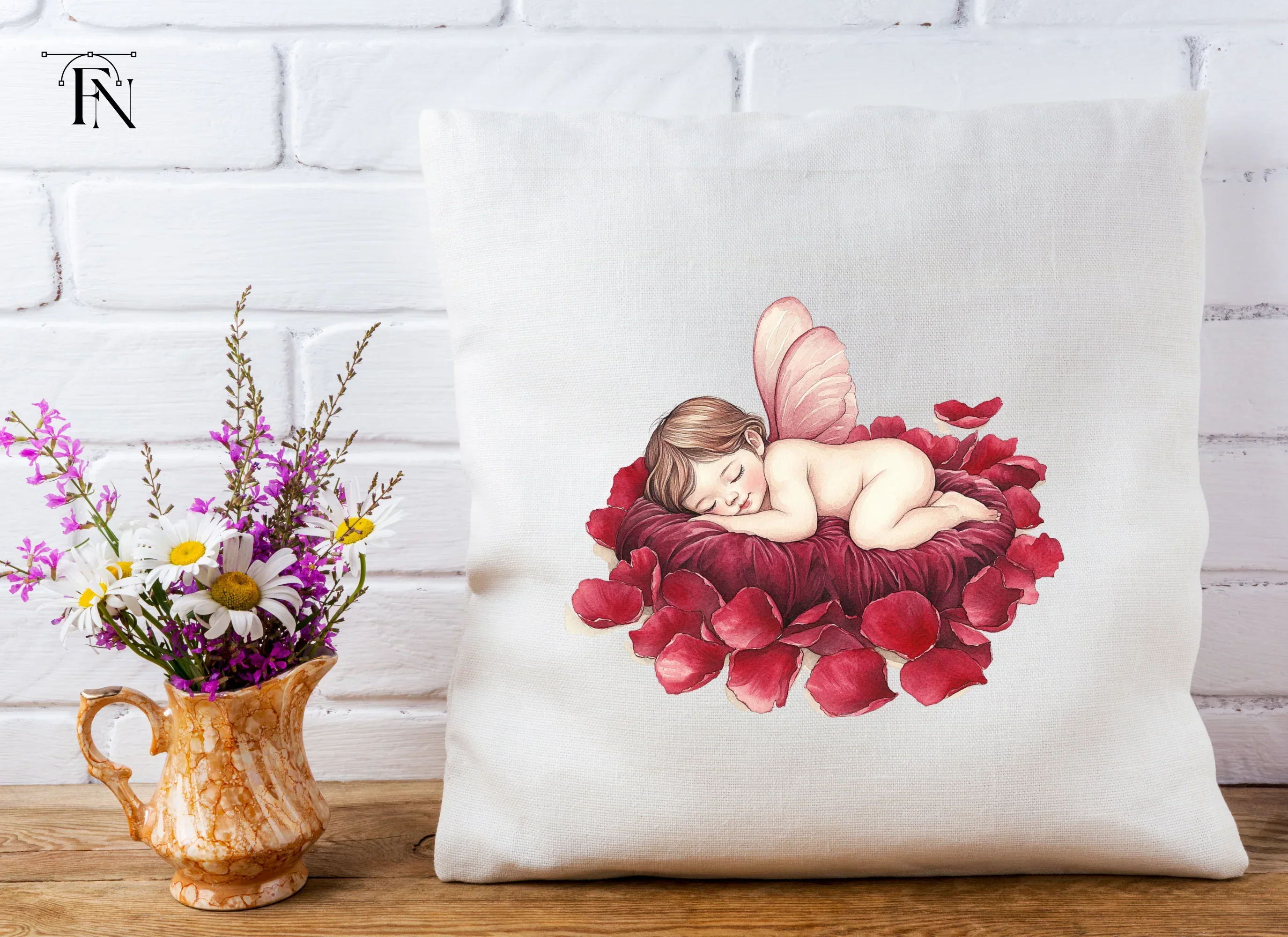 Sleeping Baby Angels on Rose Petals Clipart Bundle - Image 4