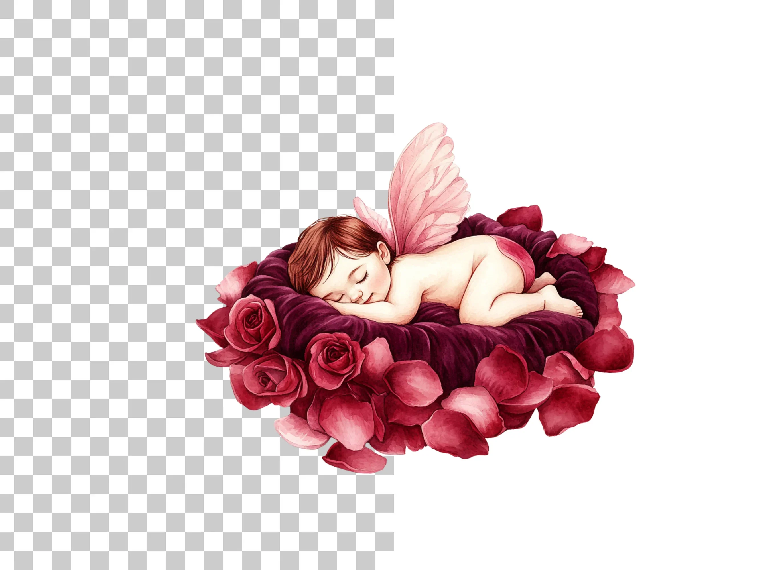 Sleeping Baby Angels on Rose Petals Clipart Bundle - Image 6