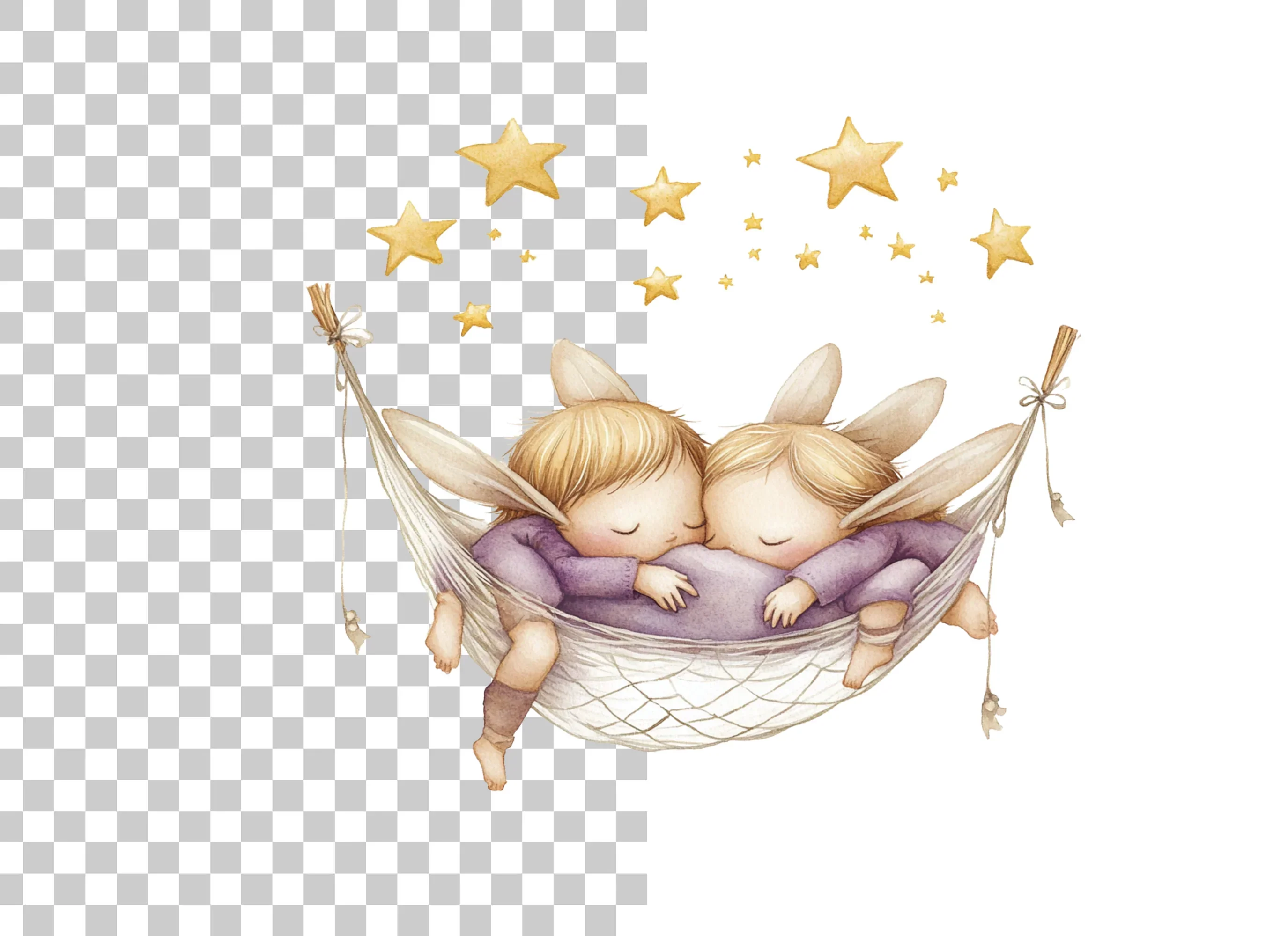 Sleeping Baby Fairies in Hammock Clipart Bundle - Image 2