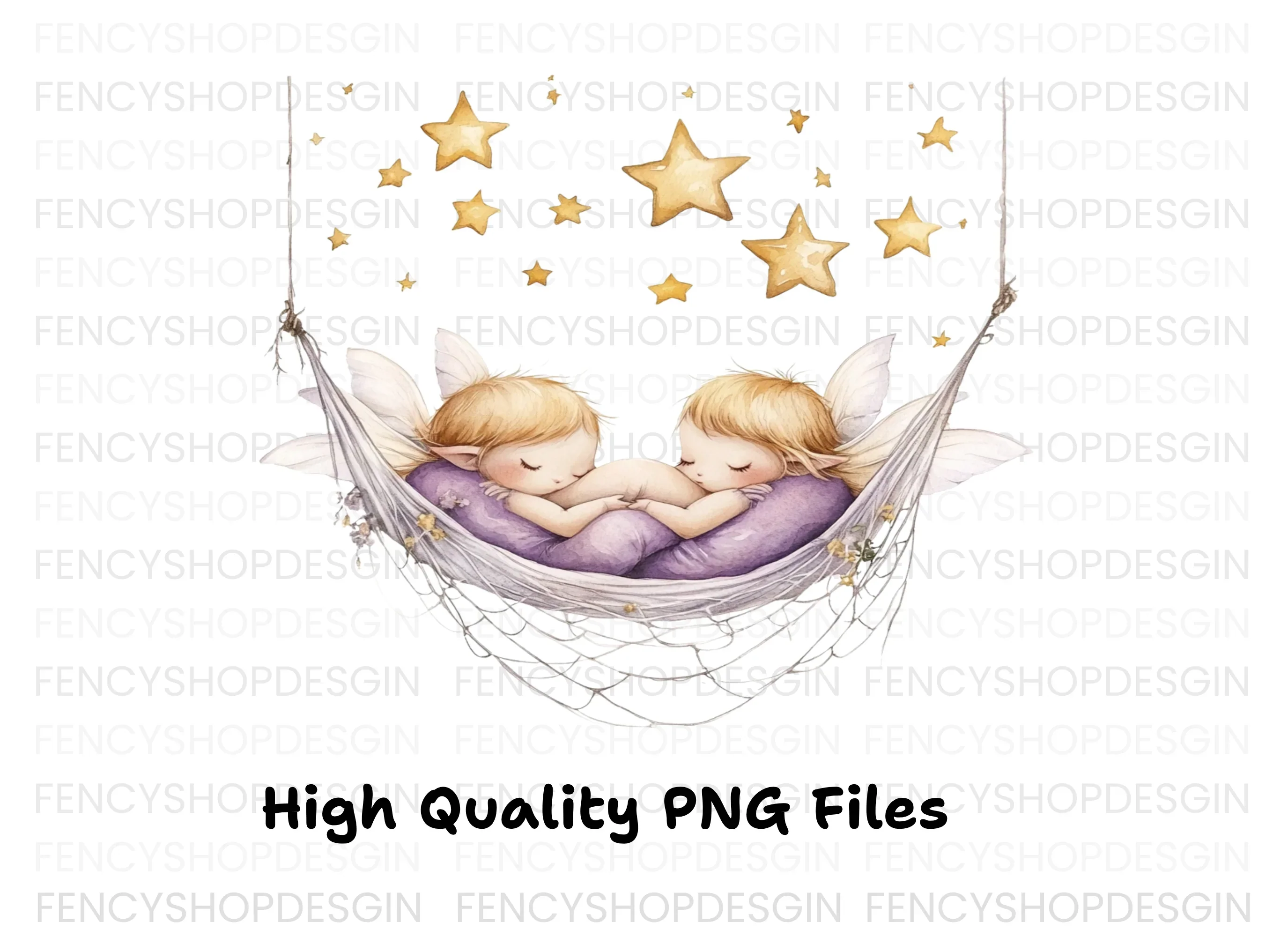 Sleeping Baby Fairies in Hammock Clipart Bundle - Image 3