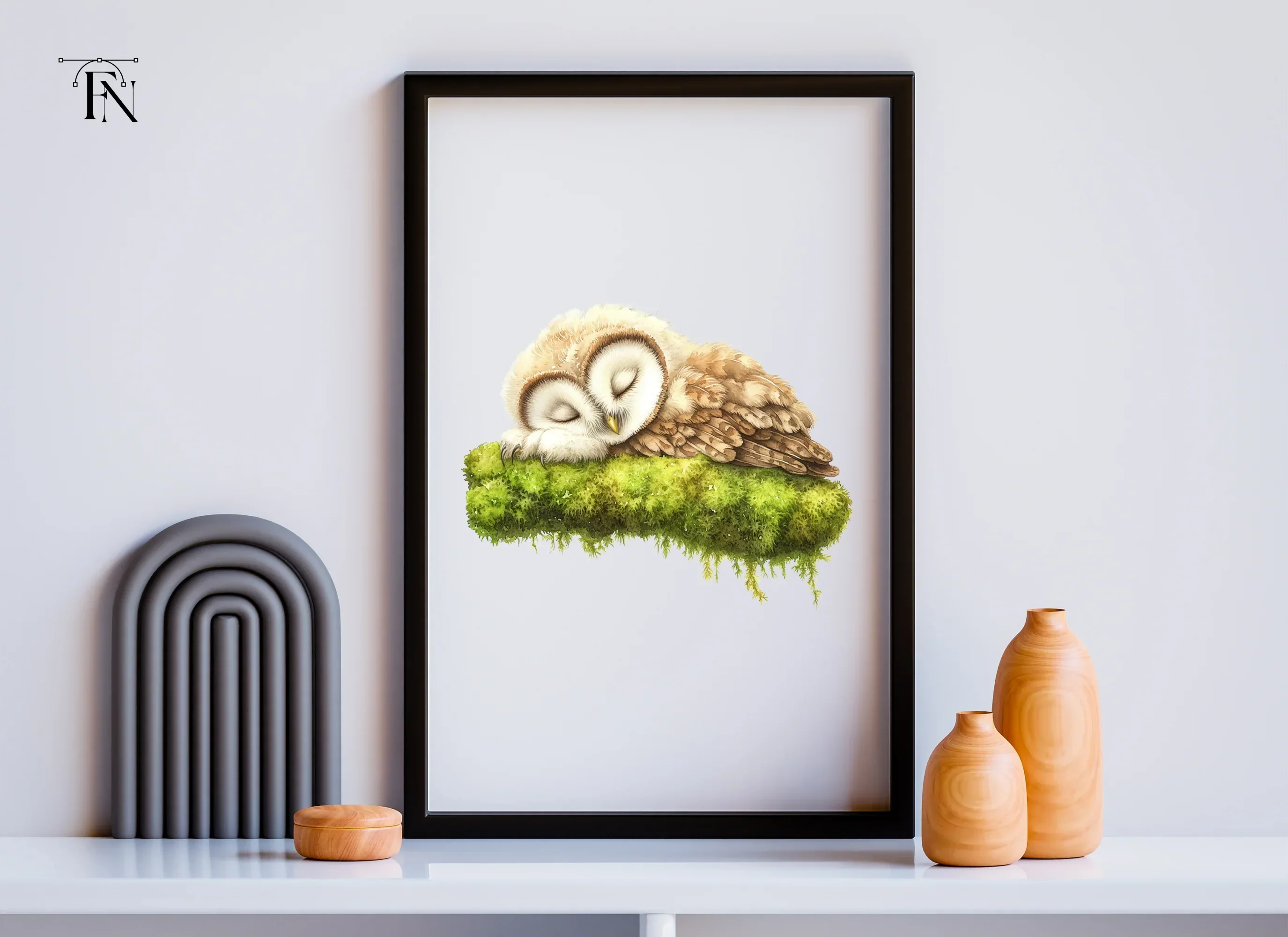 Sleeping Baby Owls on Moss Clipart Bundle - Image 2