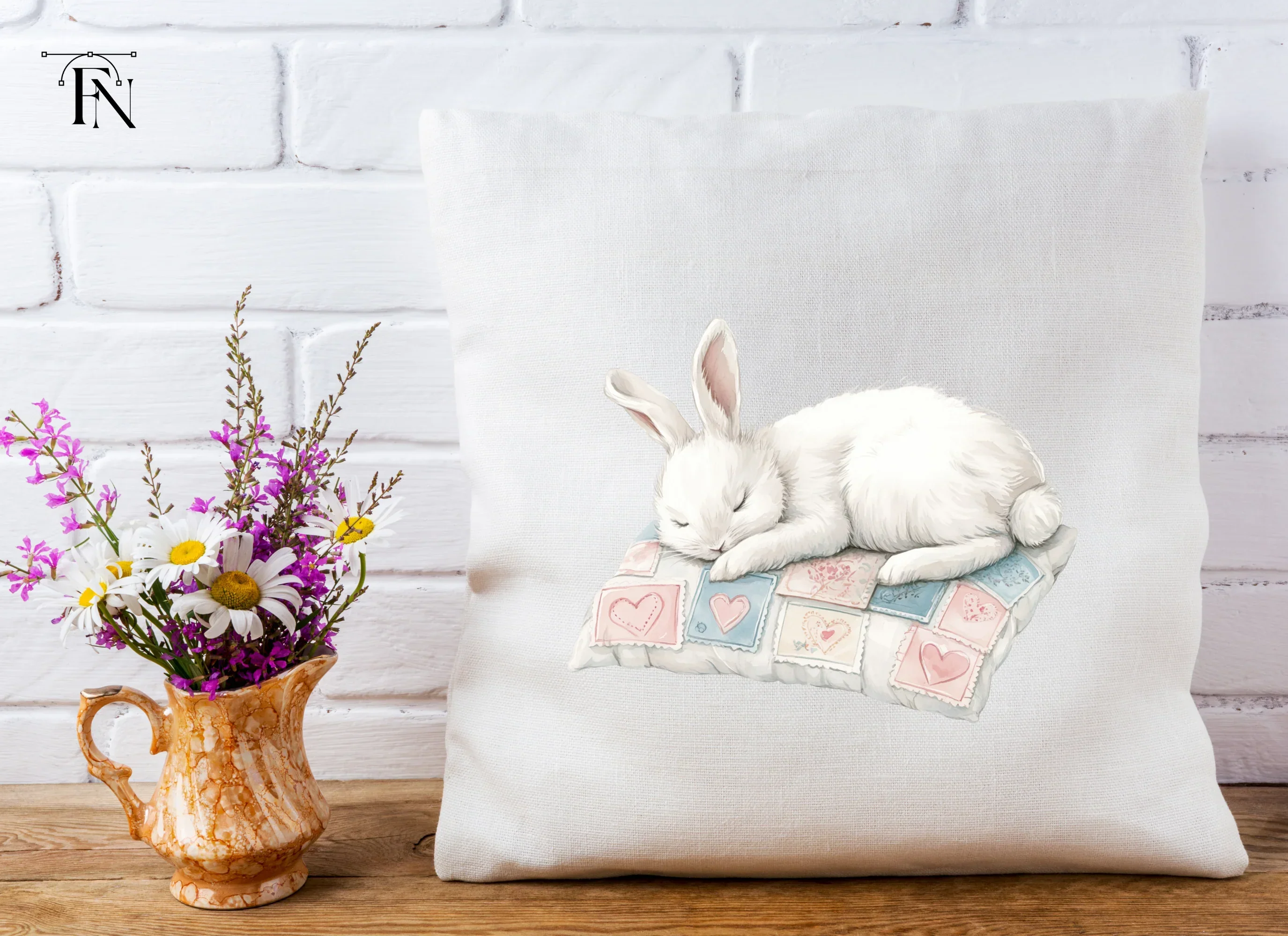 Sleeping Bunnies on Love Letter Pillows Clipart Bundle - Image 5