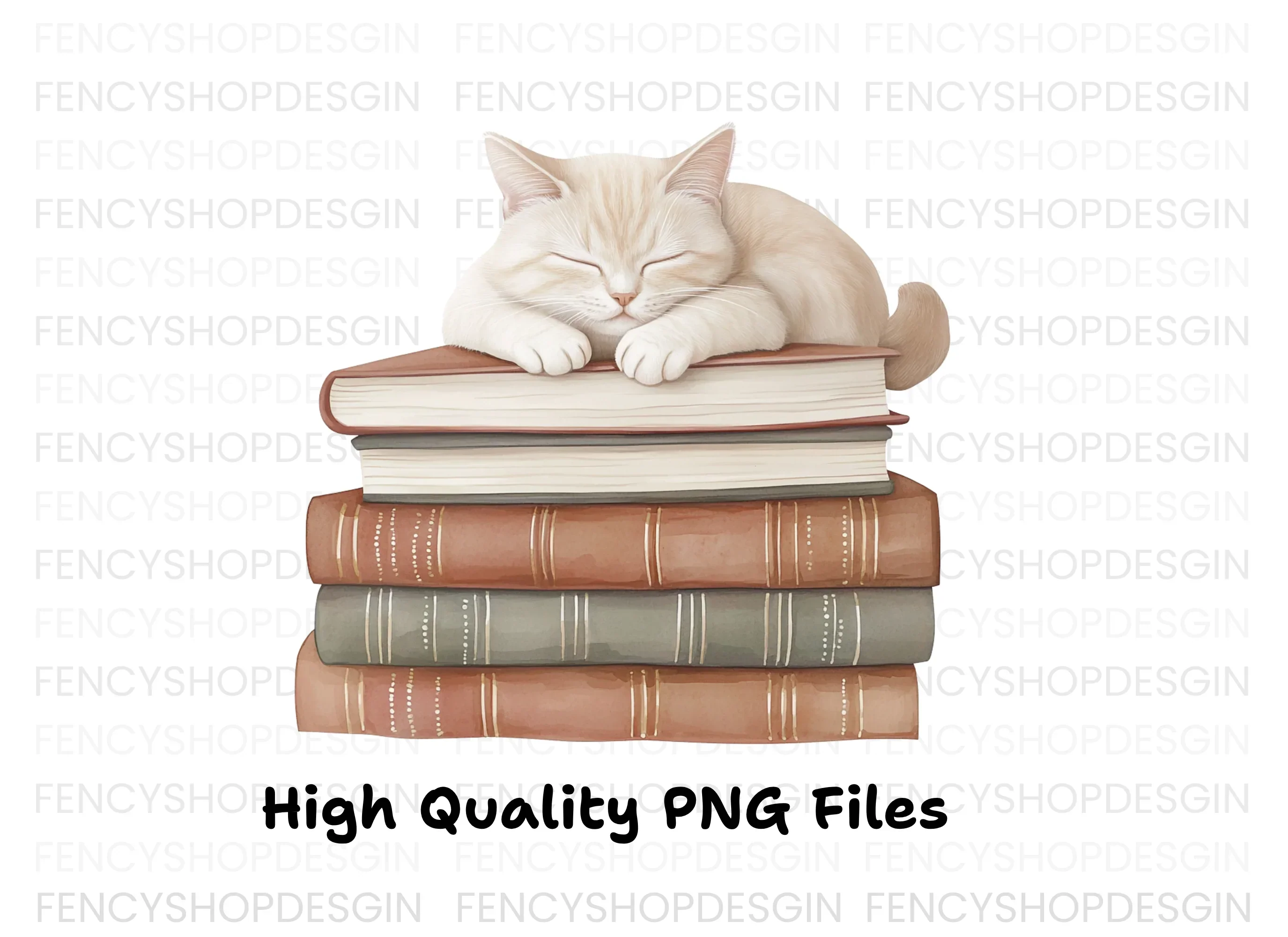 Sleeping Cats on Books Clipart Bundle - Image 2