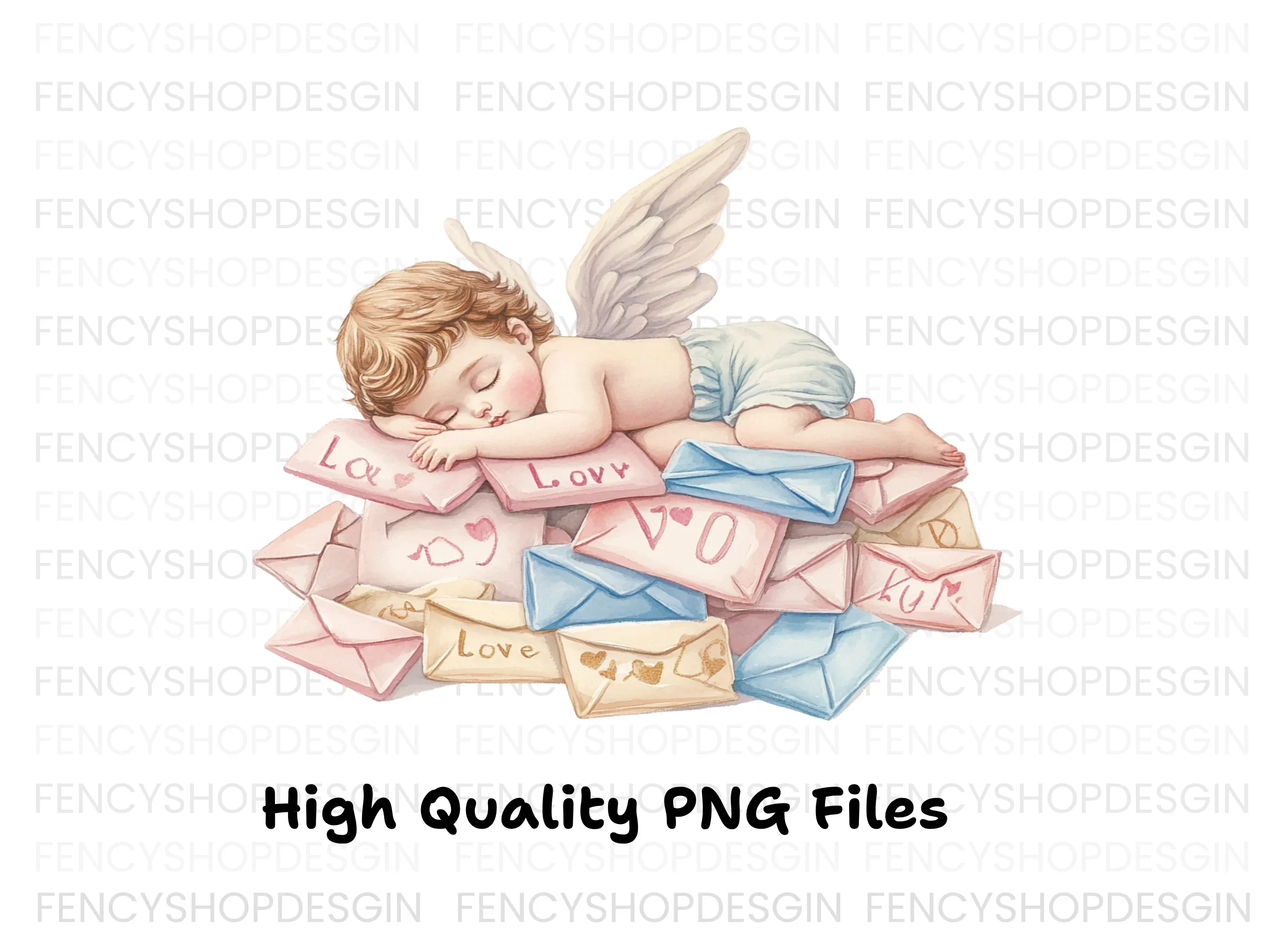 Sleeping Cherubs on Love Letter Piles Clipart Bundle - Image 3