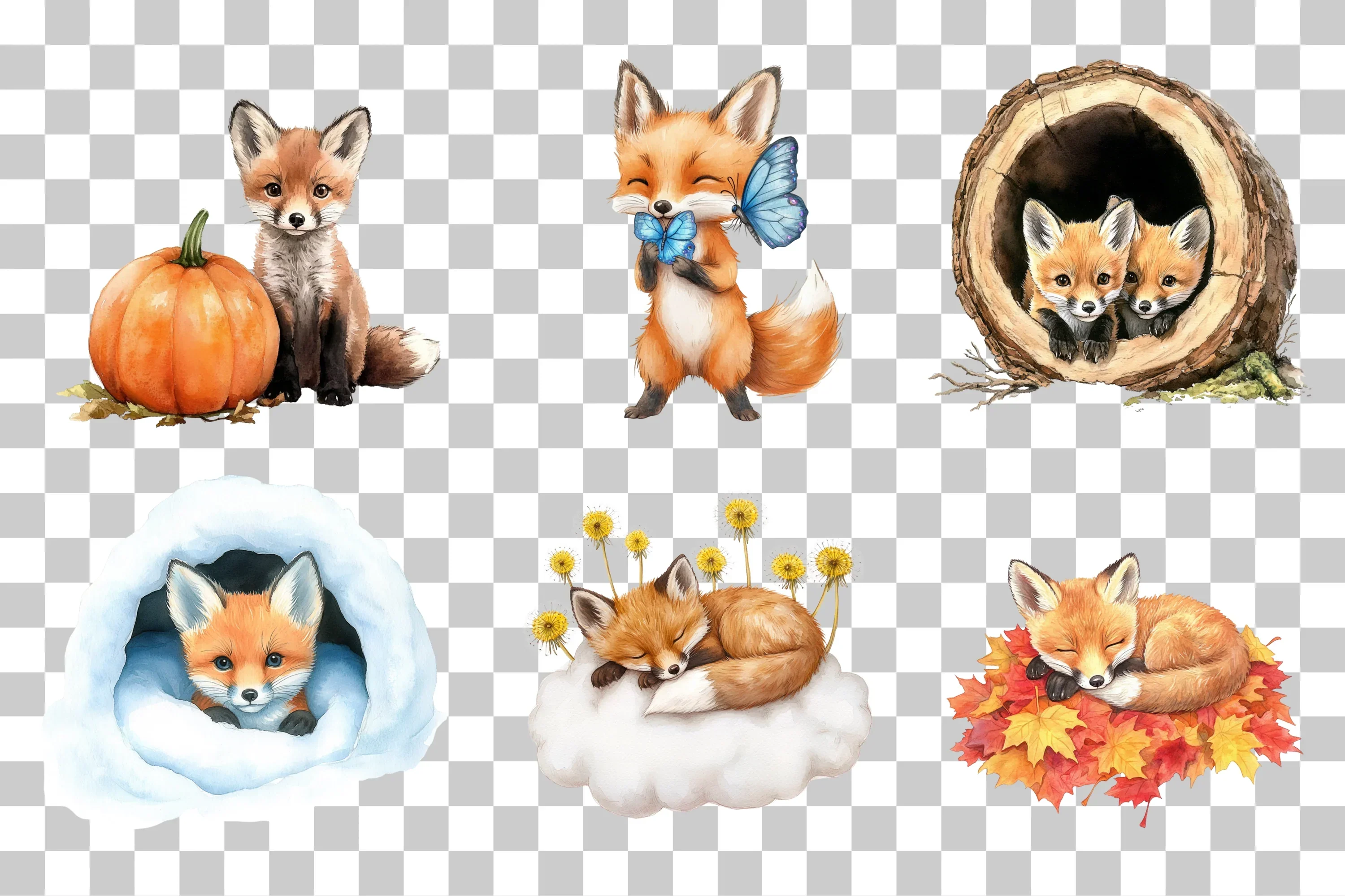 Sleeping Fox and Bunny Clipart Bundle - Image 5