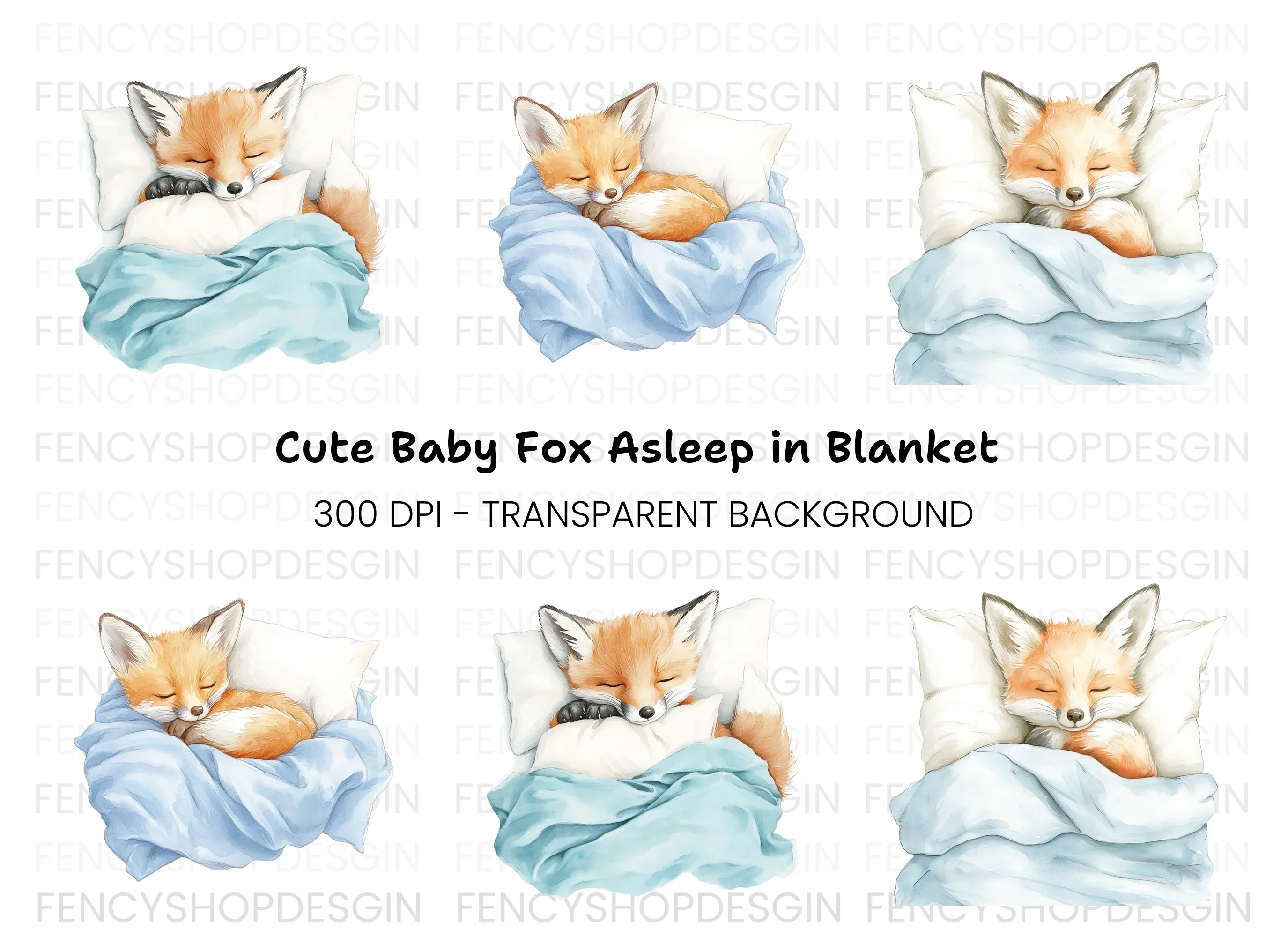 Sleeping Fox Baby Animals Clipart Bundle