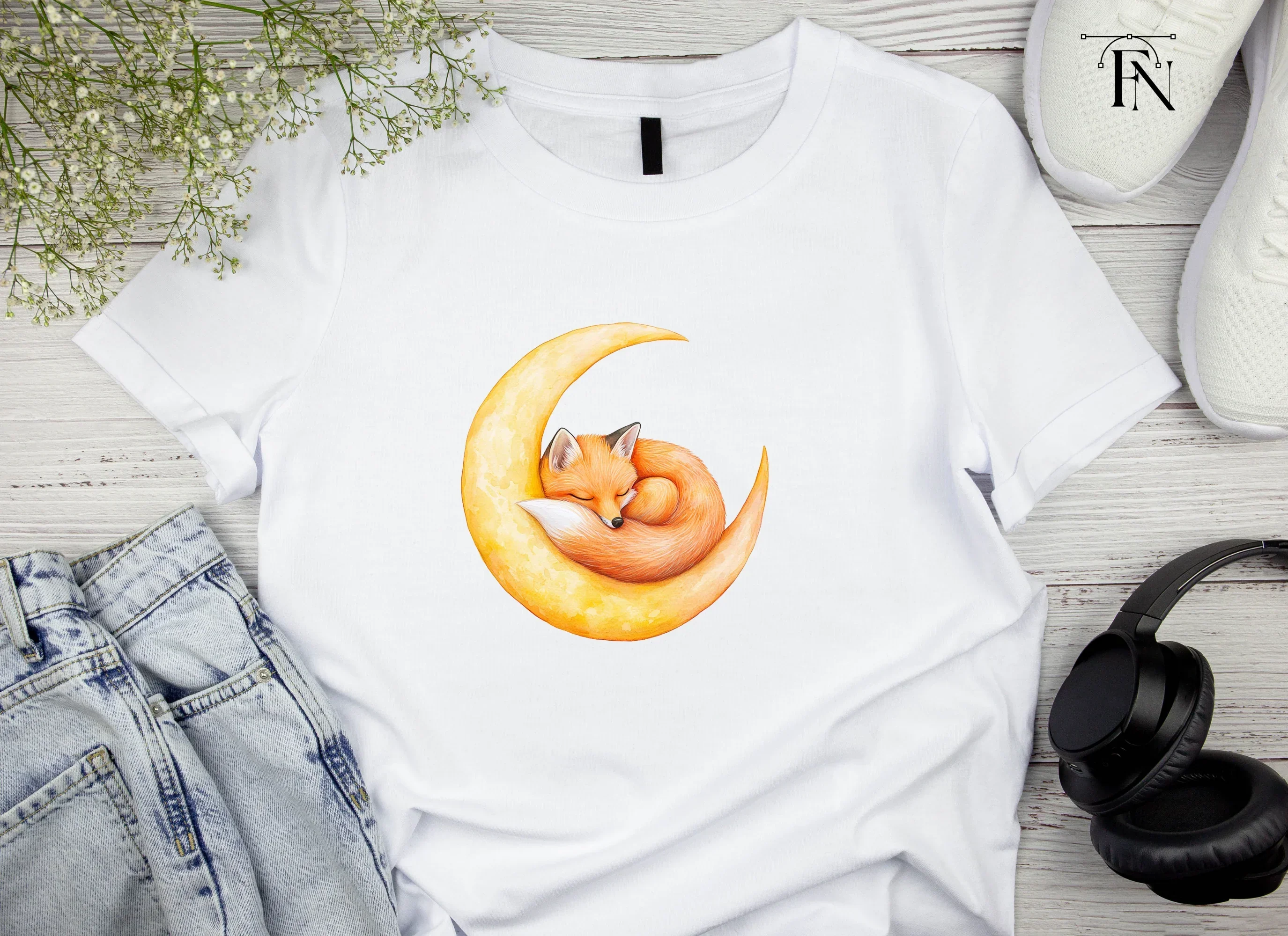 Sleeping Fox on Moon Clipart Bundle - Image 5
