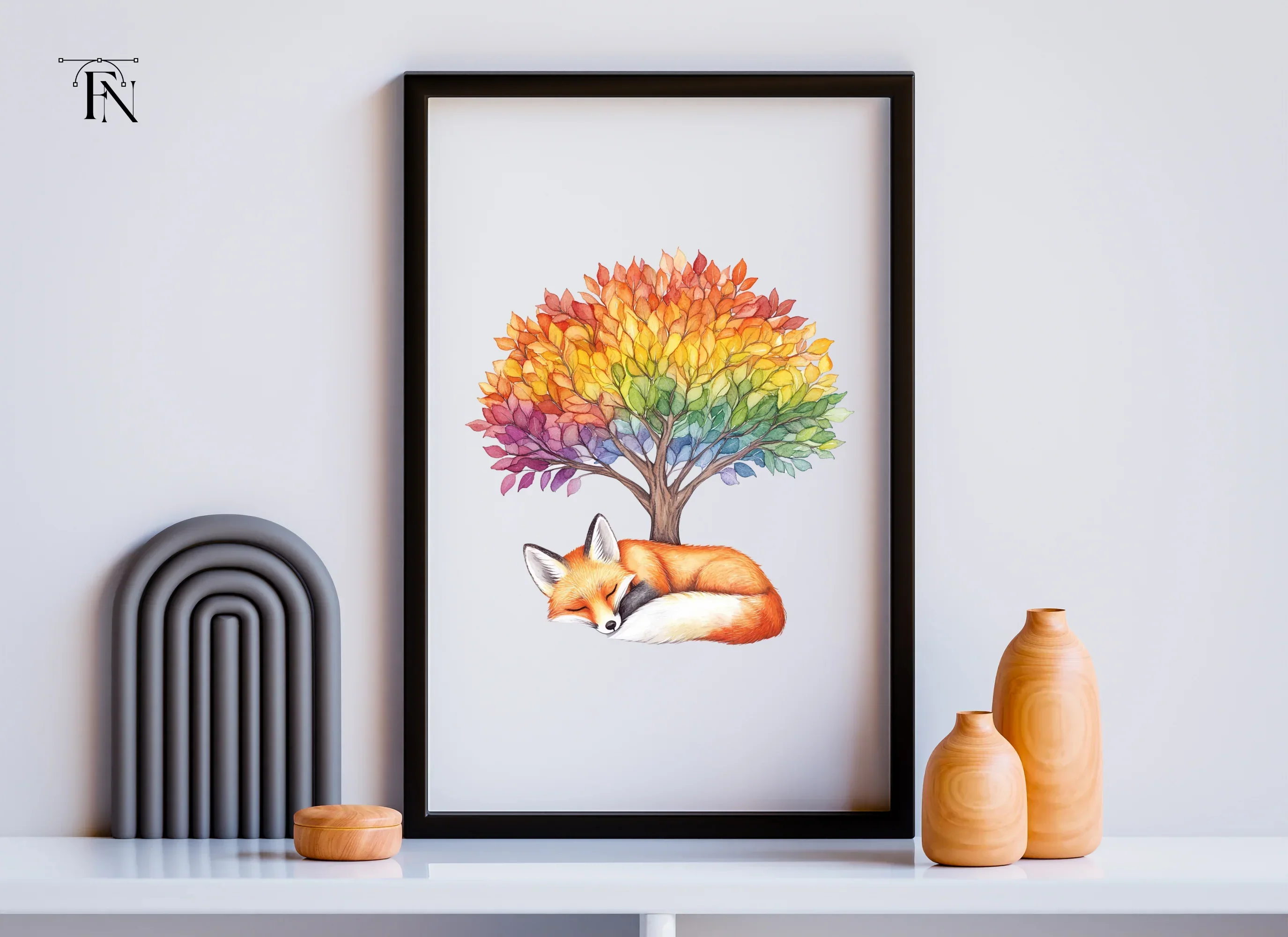 Sleeping Fox Under Rainbow Tree Clipart Bundle - Image 3