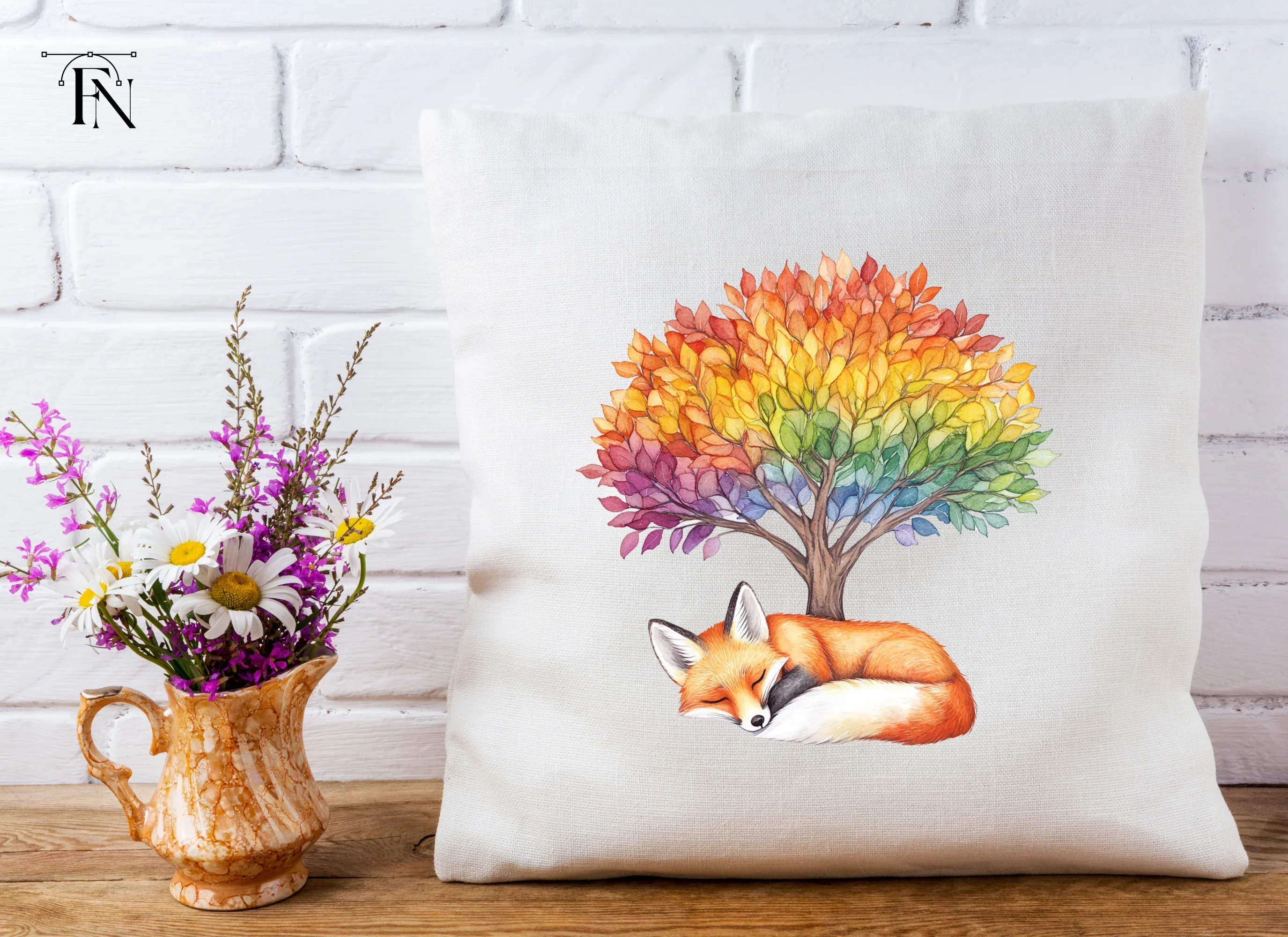 Sleeping Fox Under Rainbow Tree Clipart Bundle - Image 4