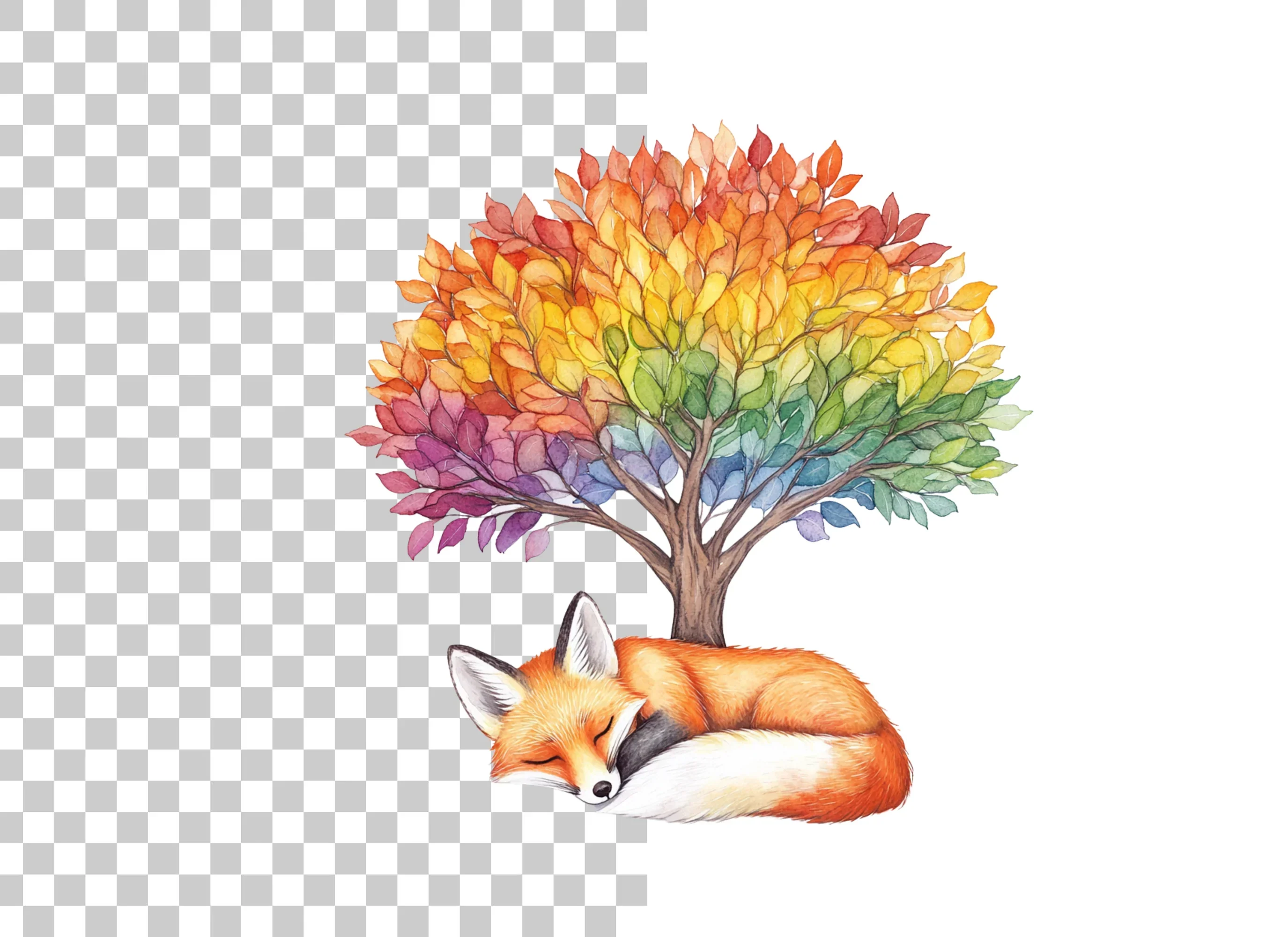 Sleeping Fox Under Rainbow Tree Clipart Bundle - Image 6