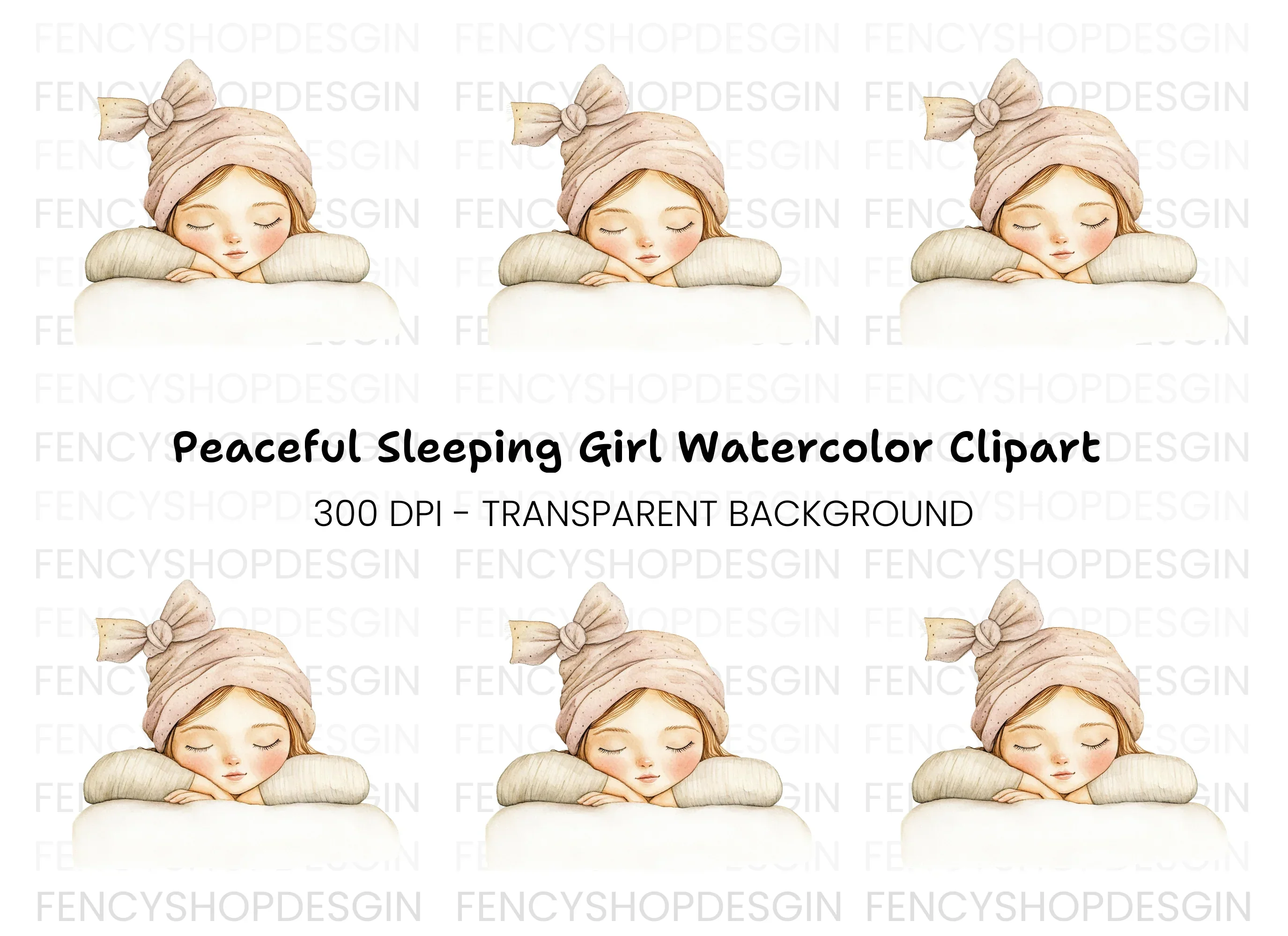 Sleeping Girl with Bow Hat Clipart Bundle