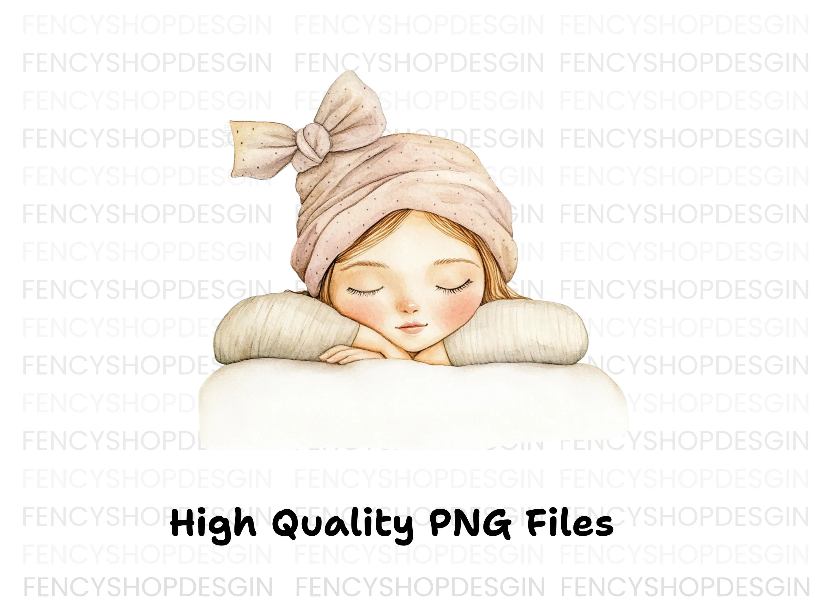 Sleeping Girl with Bow Hat Clipart Bundle - Image 2
