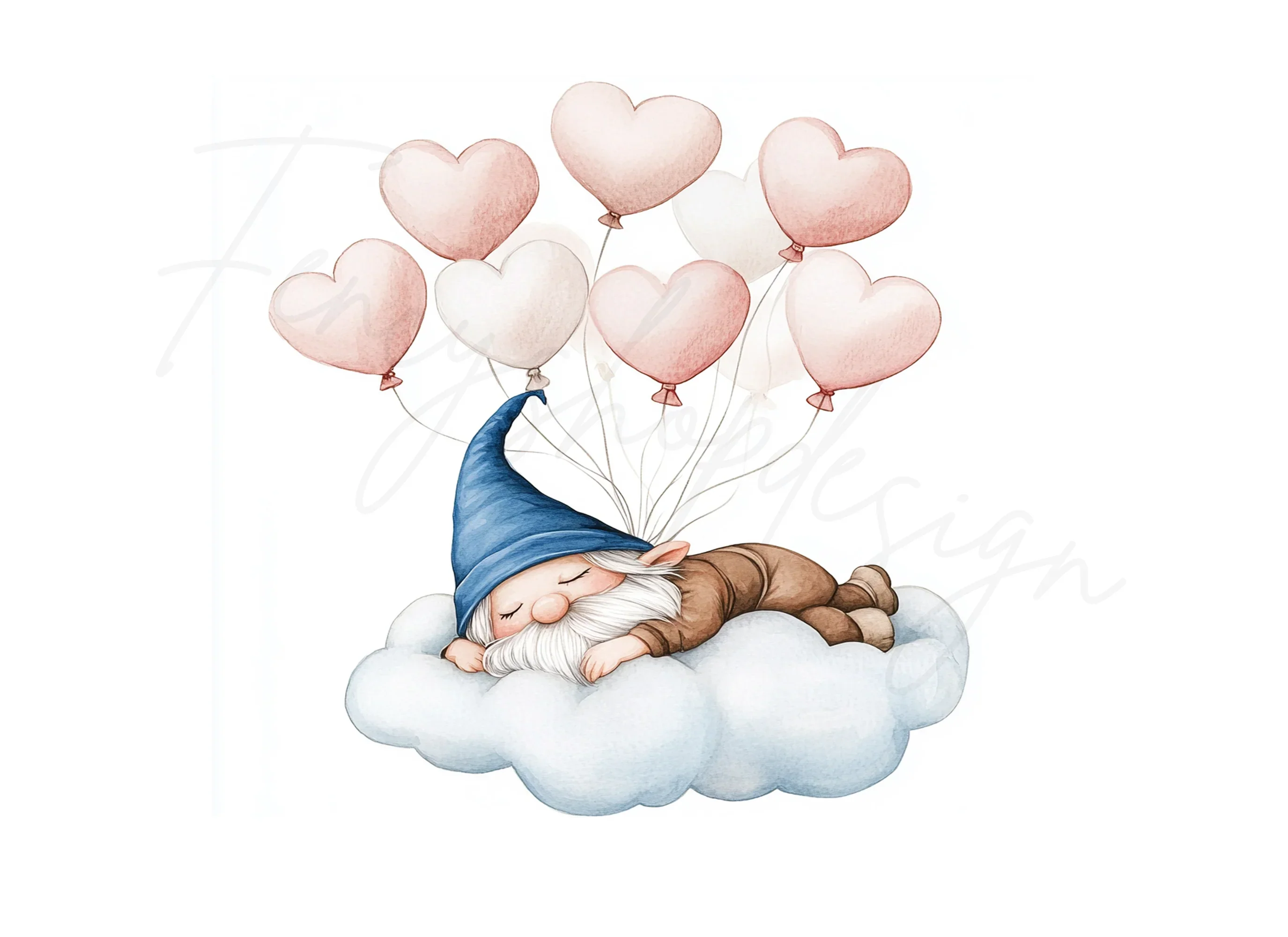 Sleeping Gnome on Cloud with Balloons Clipart Bundle - Image 3