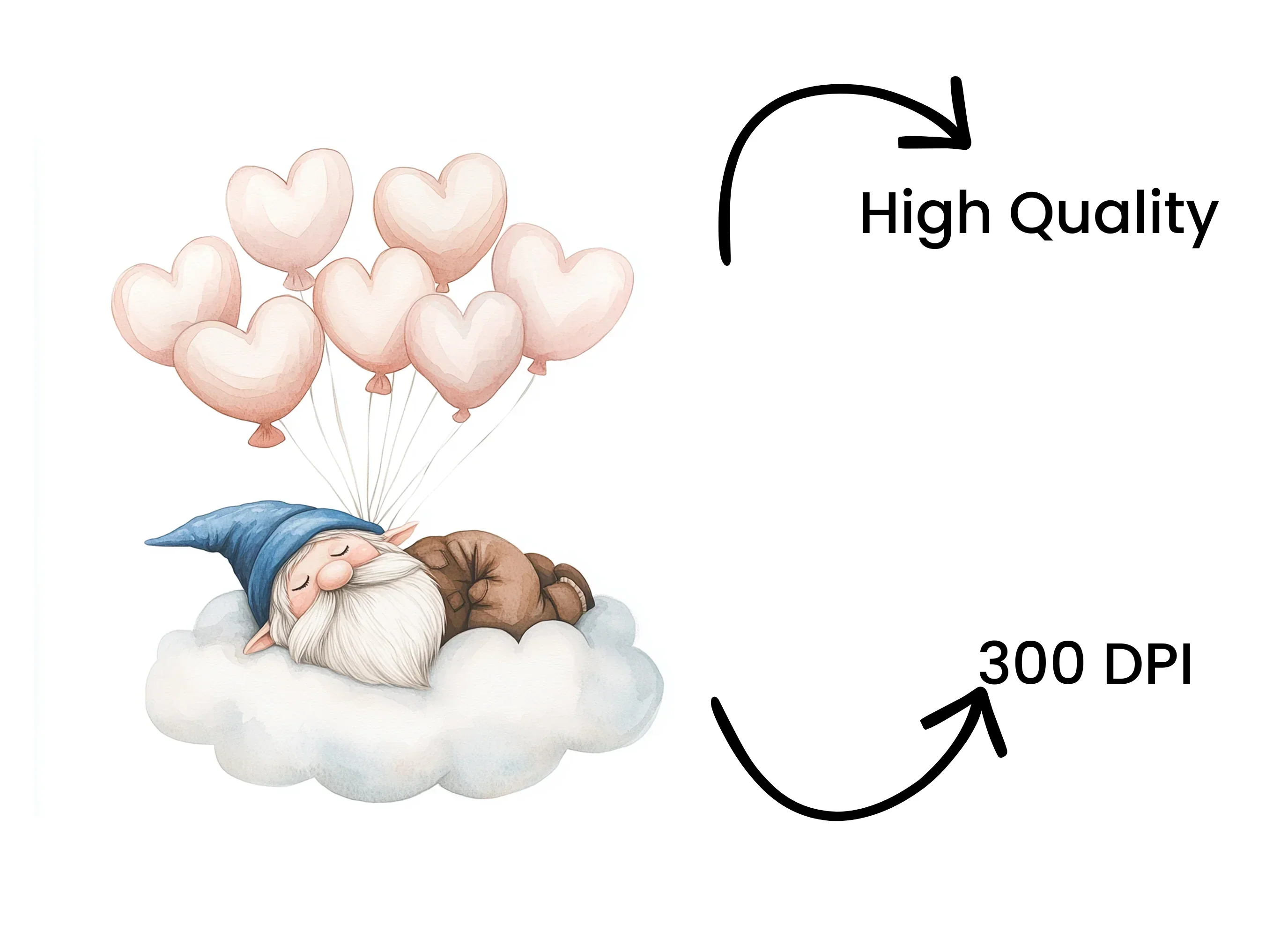 Sleeping Gnome on Cloud with Balloons Clipart Bundle - Image 4
