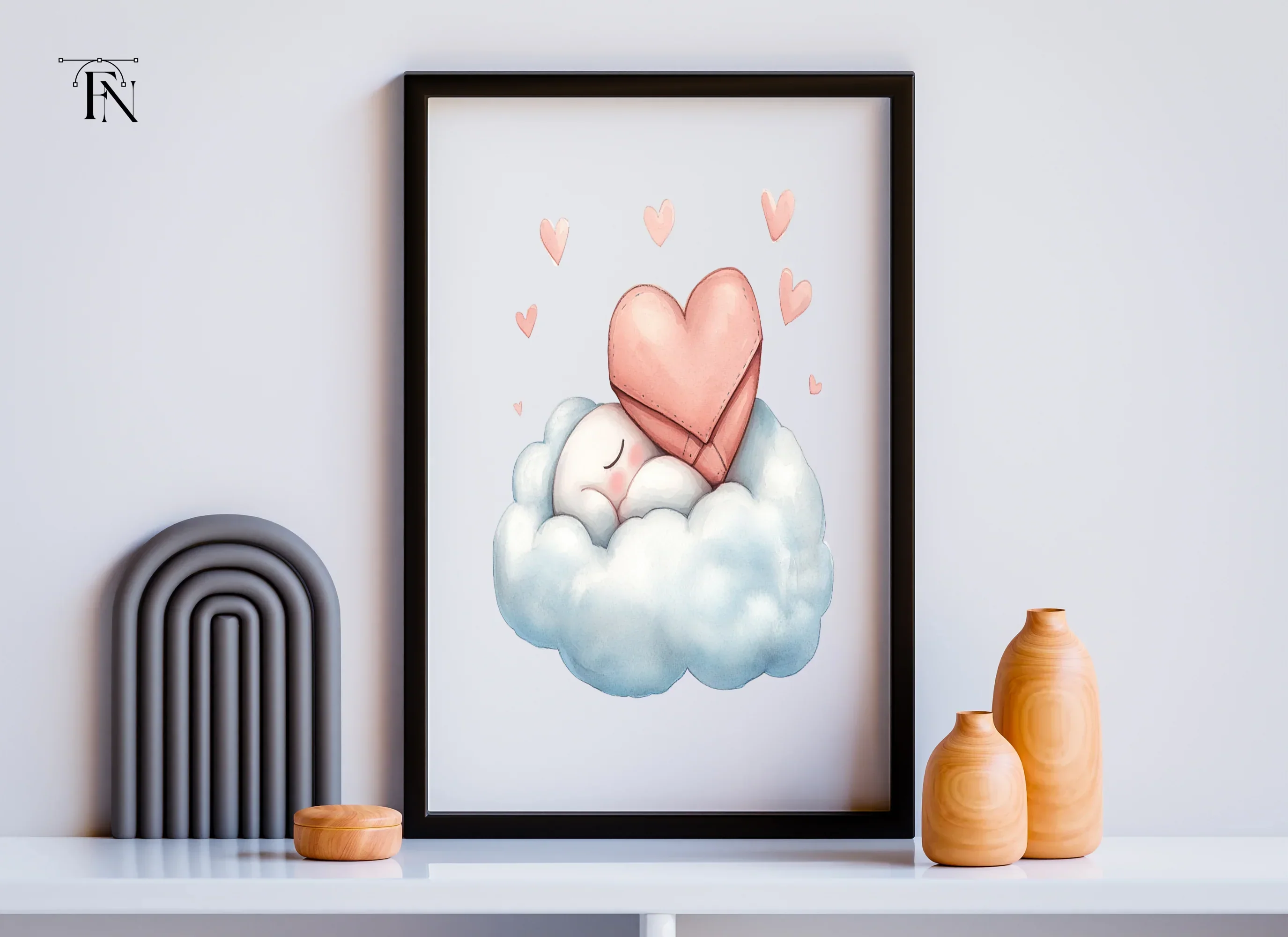 Sleeping Hearts on Clouds Clipart Bundle - Image 3
