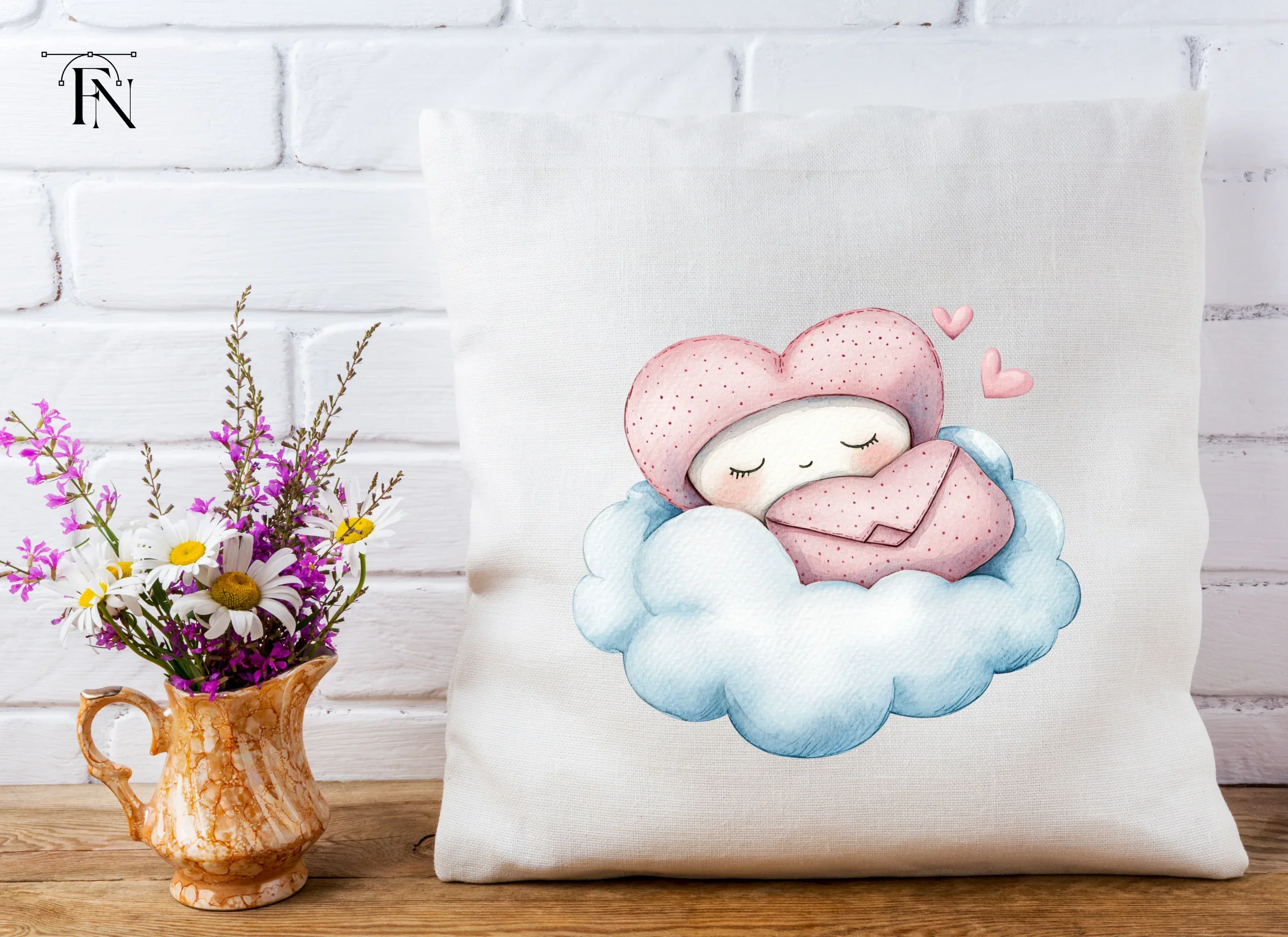 Sleeping Hearts on Clouds Clipart Bundle - Image 4