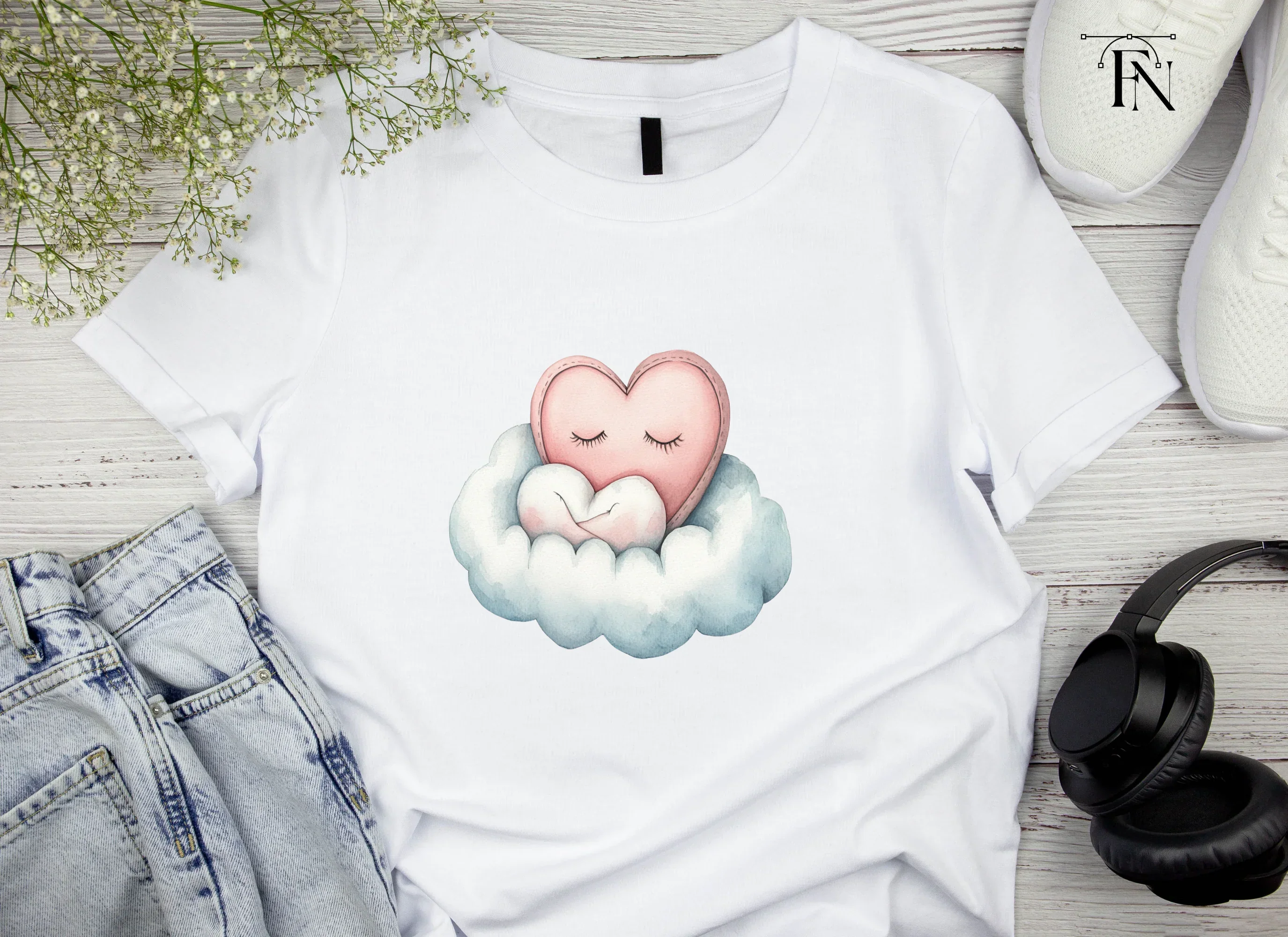 Sleeping Hearts on Clouds Clipart Bundle - Image 5