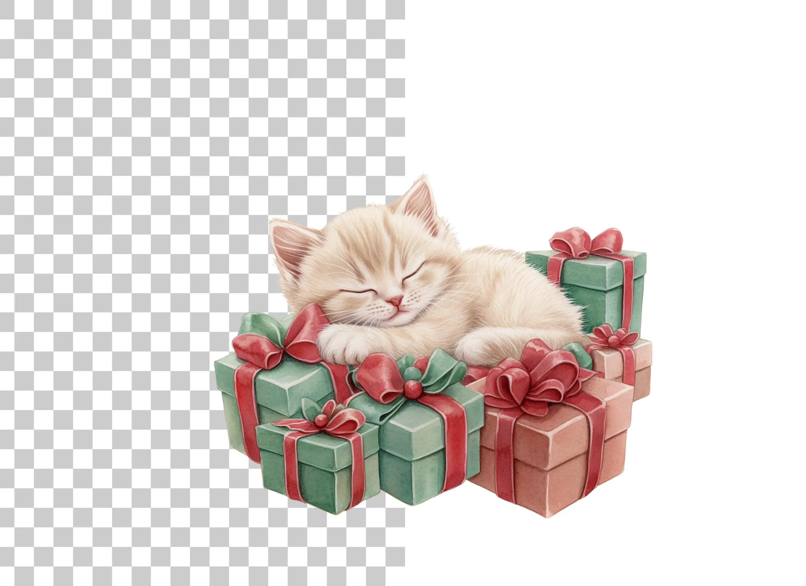 Sleeping Kitten on Christmas Gifts Clipart Bundle - Image 6