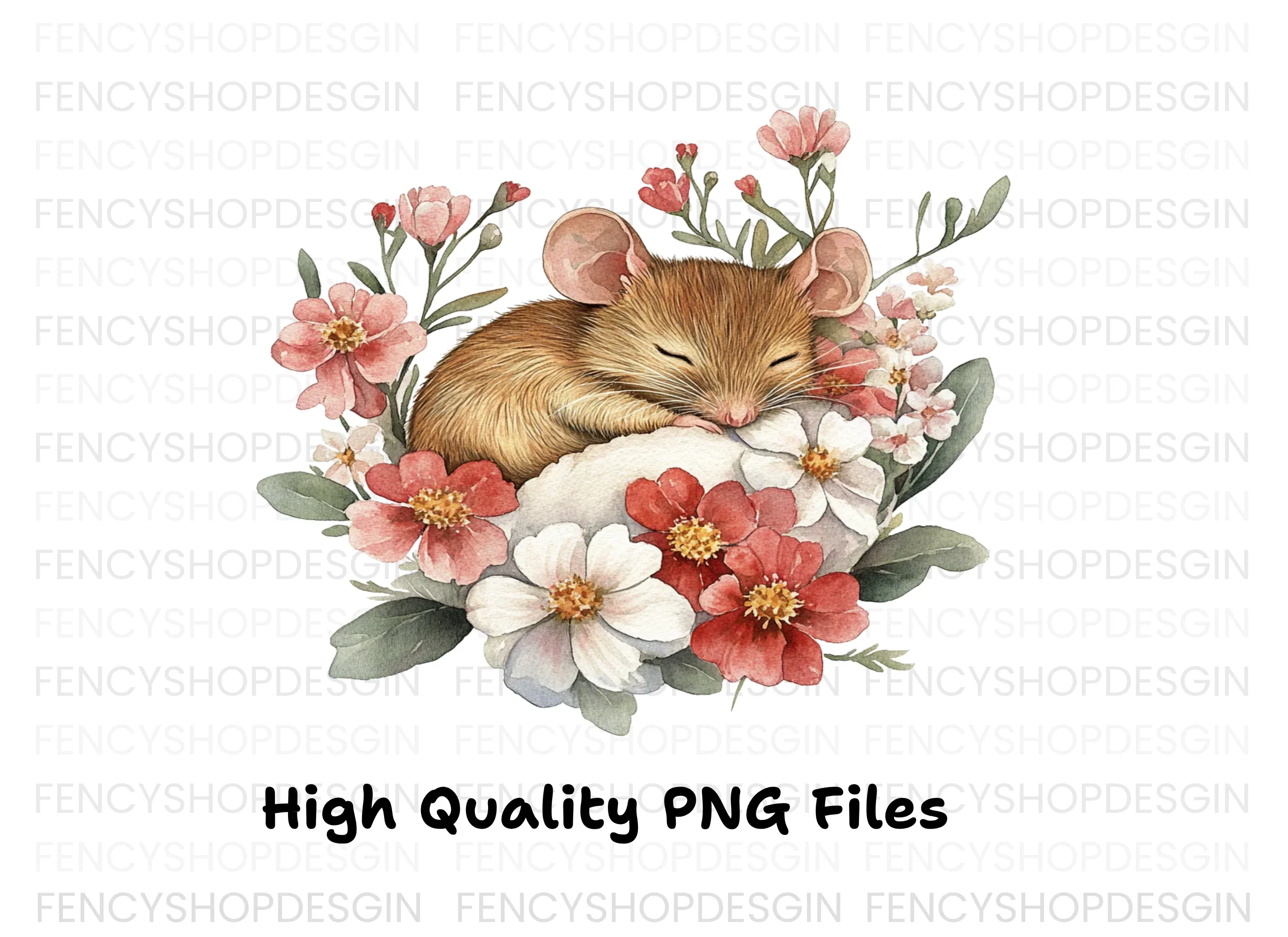 Sleeping Mice with Floral Arrangements Clipart Bundle - Image 3