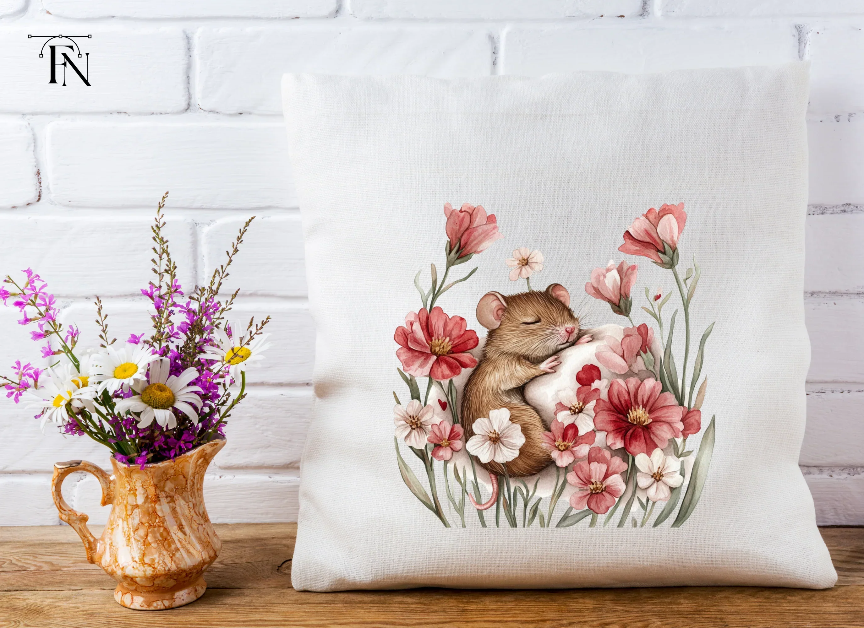 Sleeping Mice with Floral Arrangements Clipart Bundle - Image 5