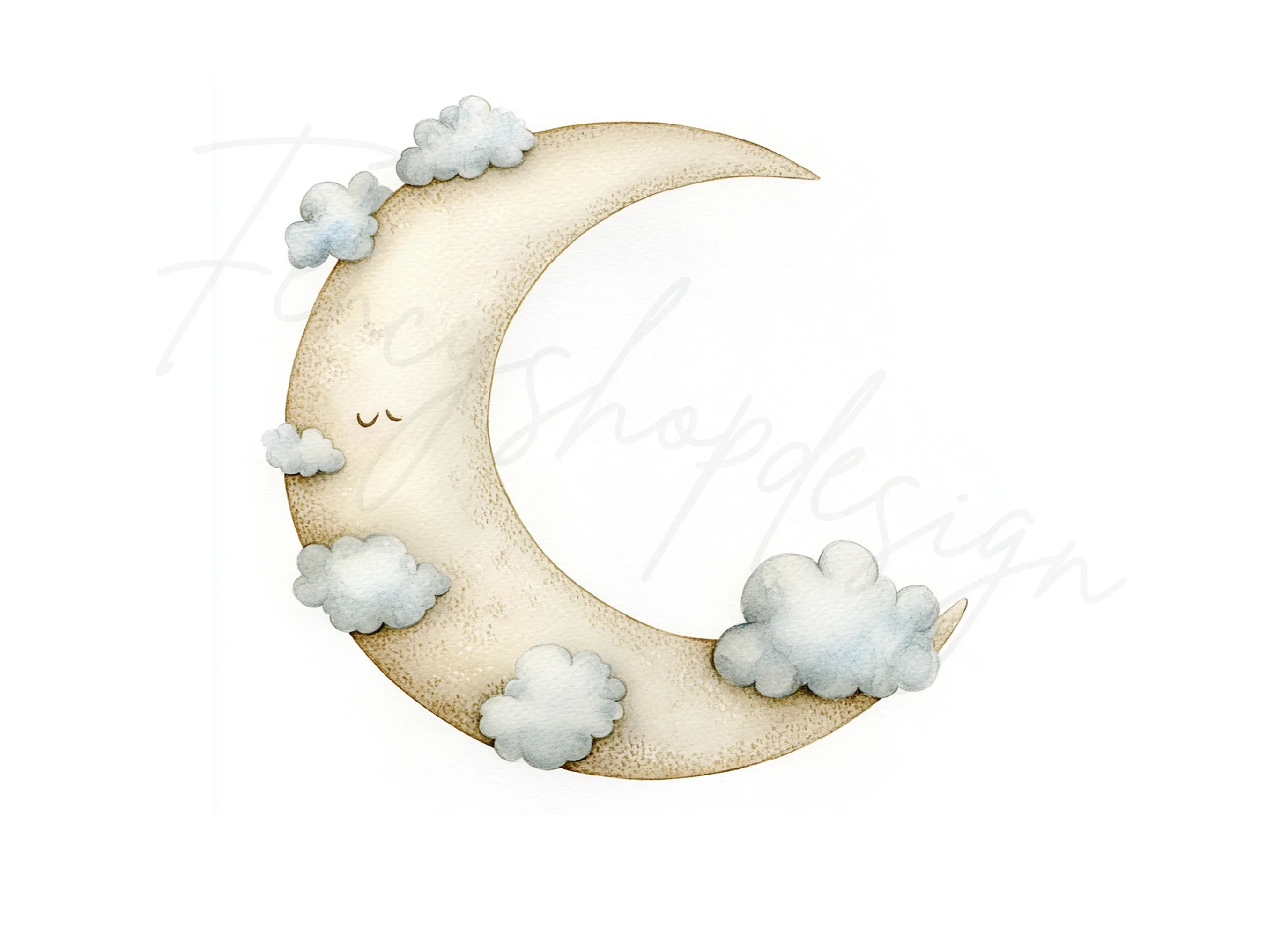 Sleeping Moon and Clouds Clipart Bundle - Image 2