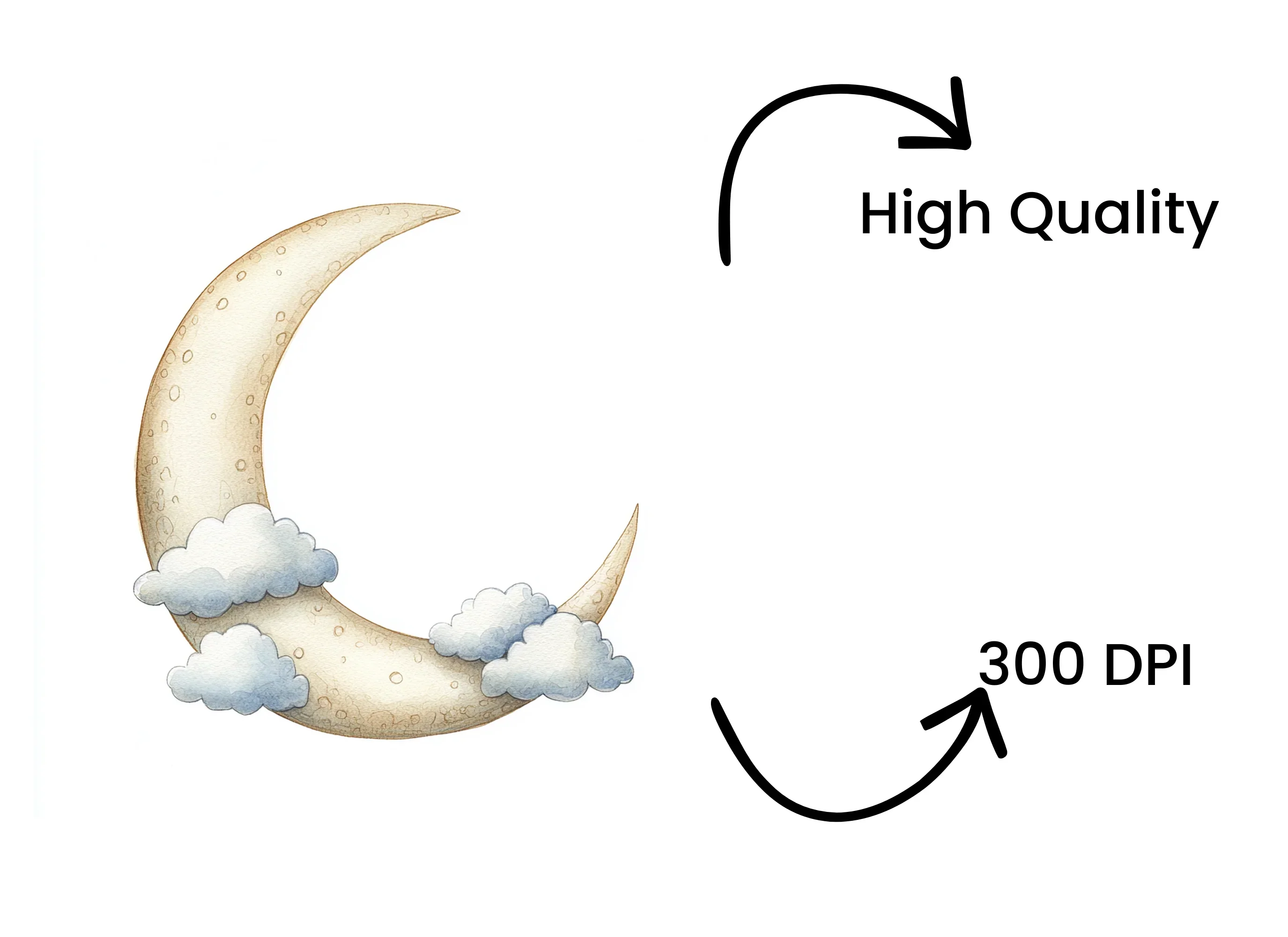 Sleeping Moon and Clouds Clipart Bundle - Image 4