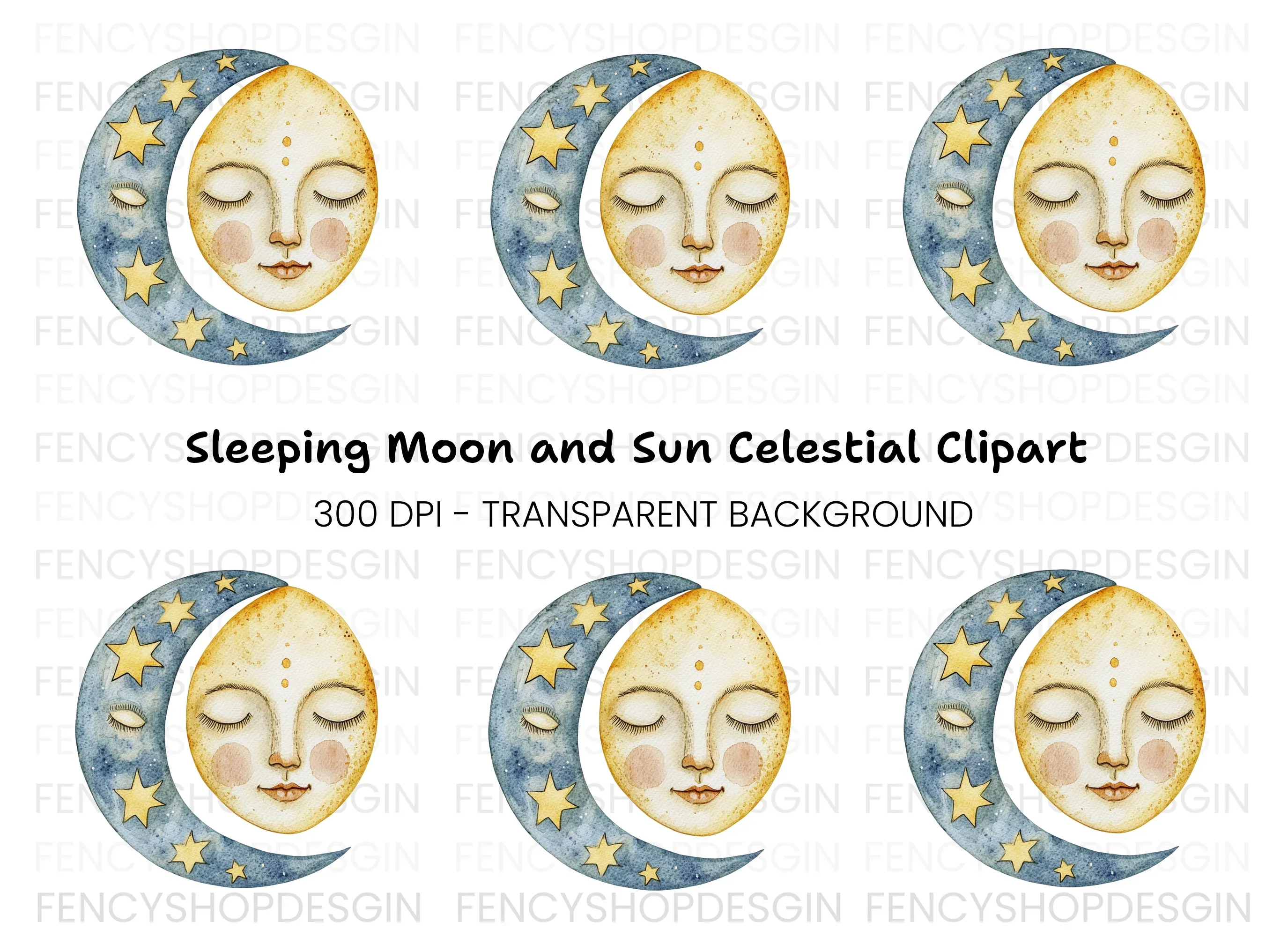 Sleeping Moon and Sun Clipart Bundle