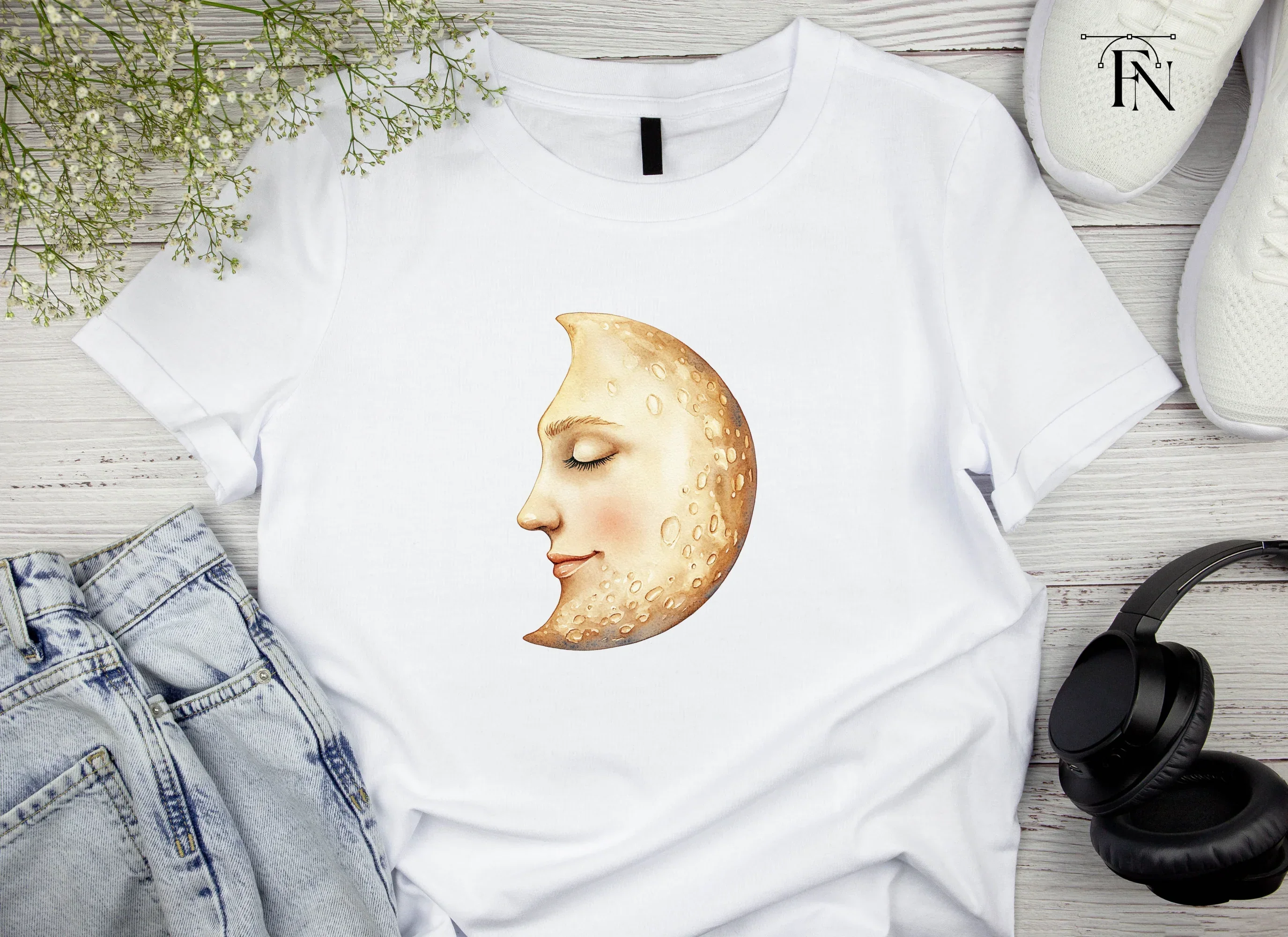 Sleeping Moon Face Clipart Bundle - Image 4