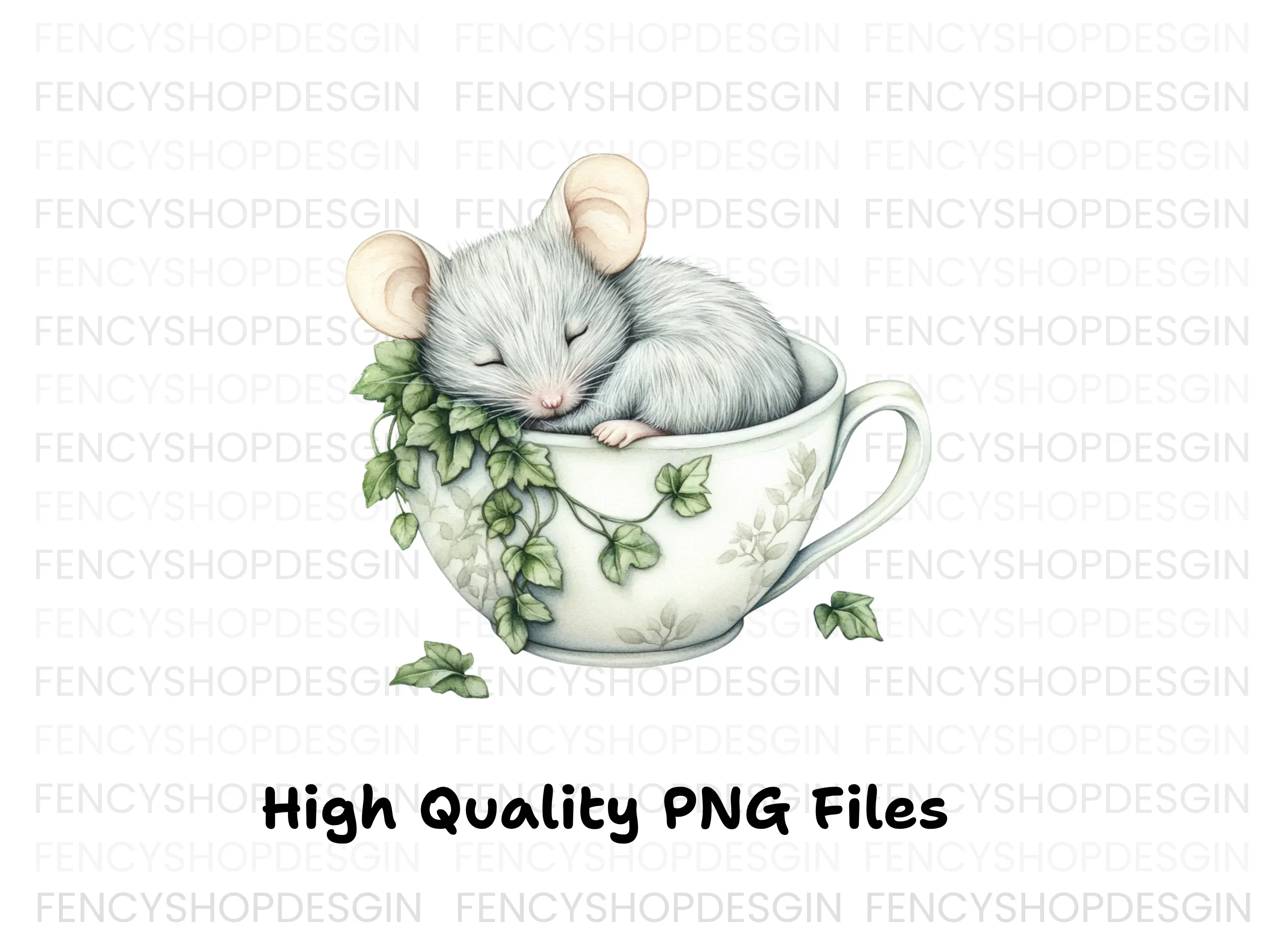 Sleeping Mouse in Teacup Clipart Bundle - Image 3