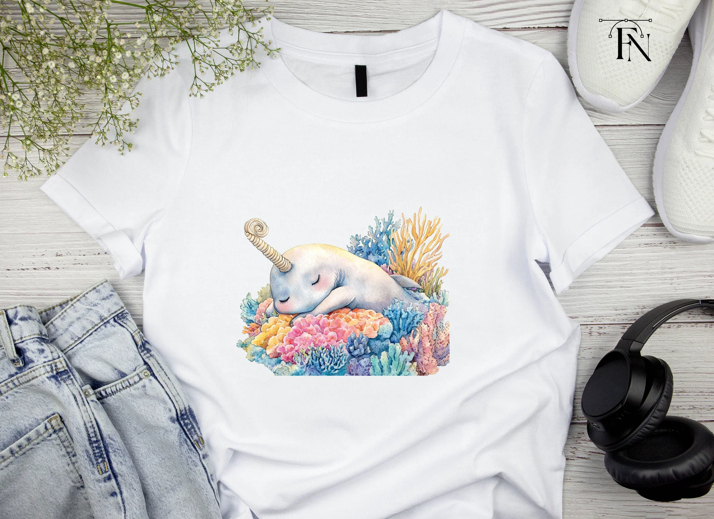Sleeping Narwhal in Coral Reef Clipart Bundle - Image 4