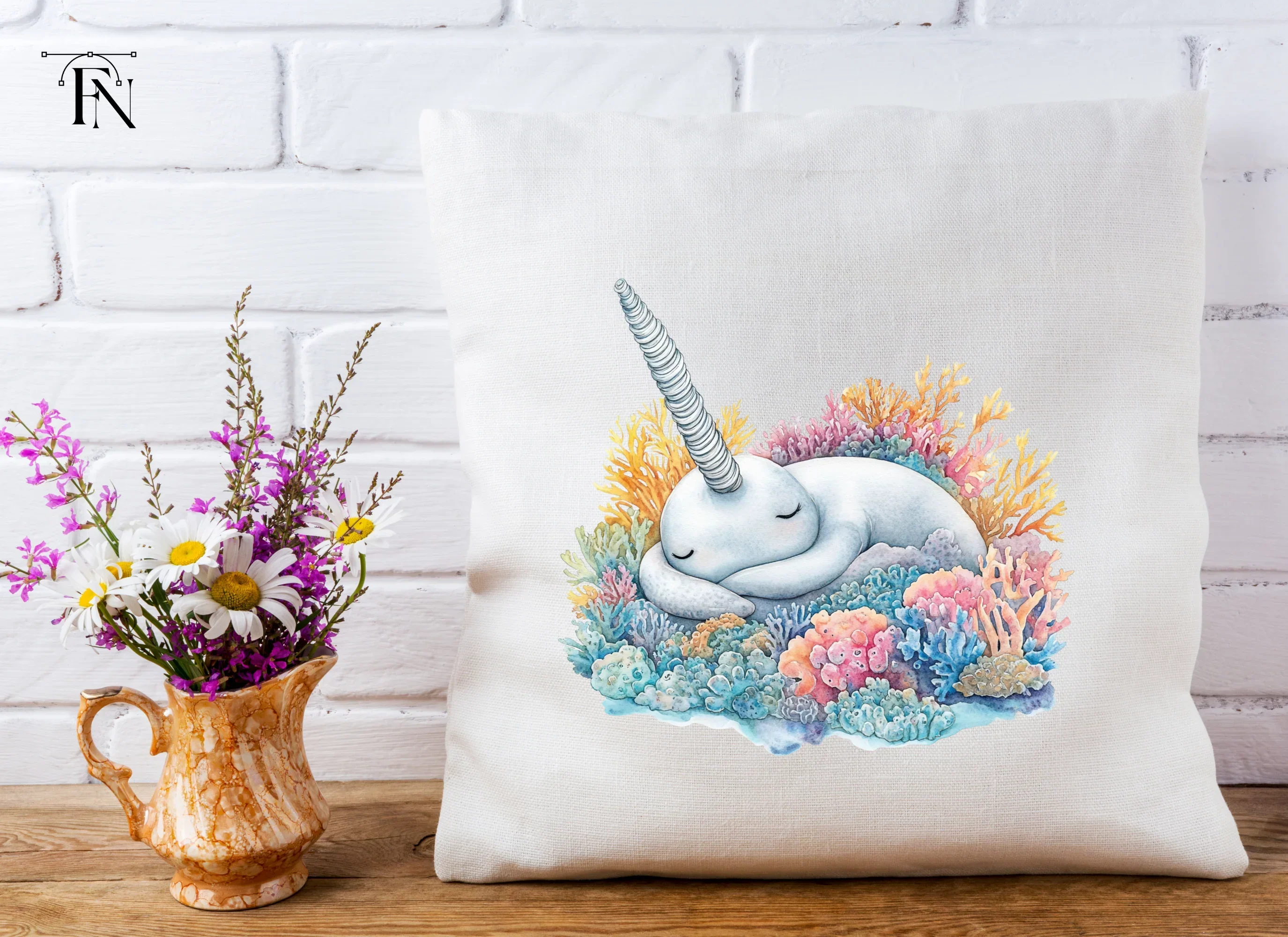 Sleeping Narwhal in Coral Reef Clipart Bundle - Image 5