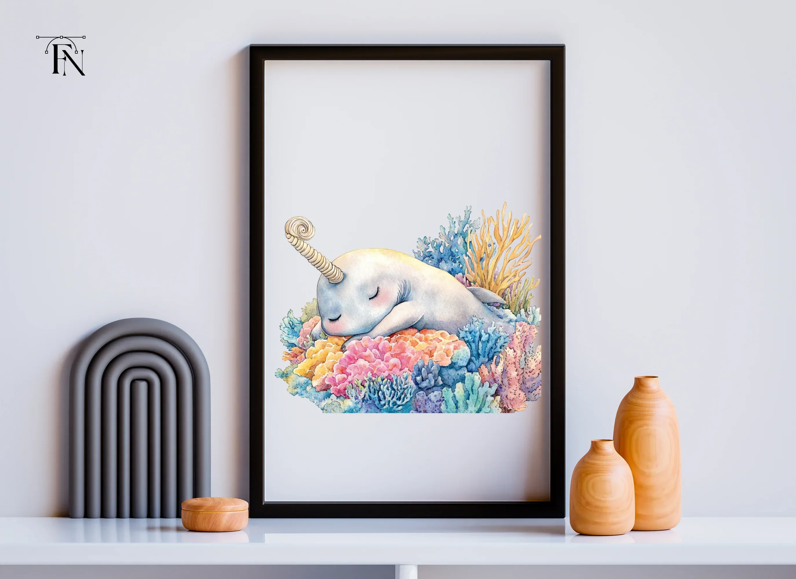 Sleeping Narwhal in Coral Reef Clipart Bundle - Image 6