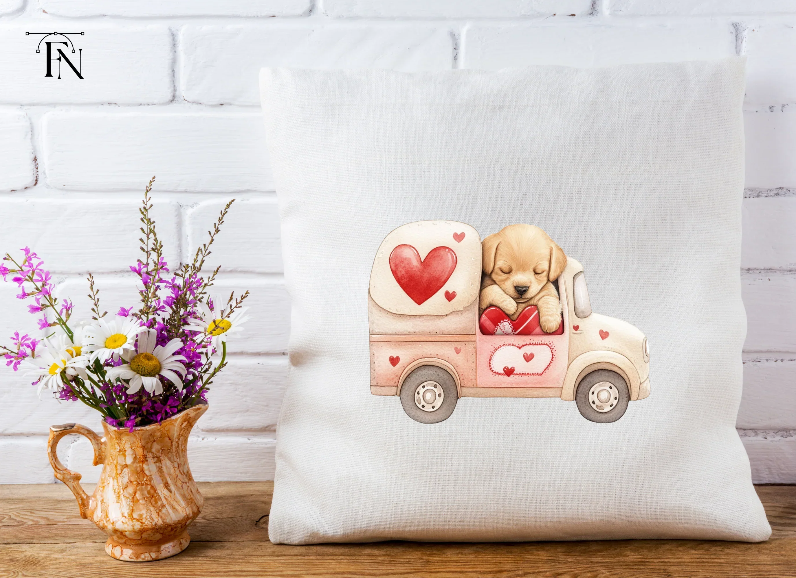 Sleeping Puppies in Love Trucks Clipart Bundle - Image 4