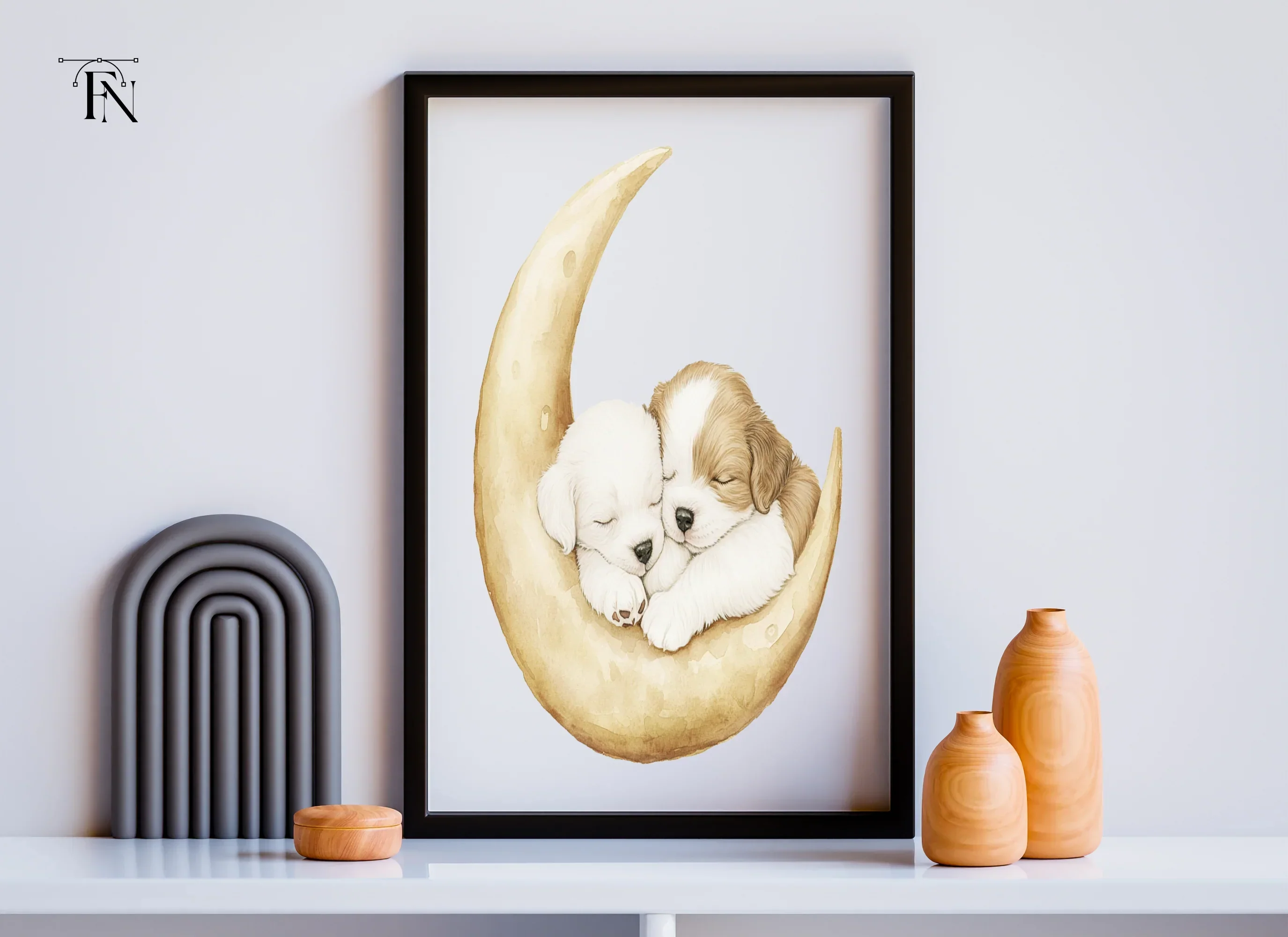 Sleeping Puppies on Moon Clipart Bundle - Image 6