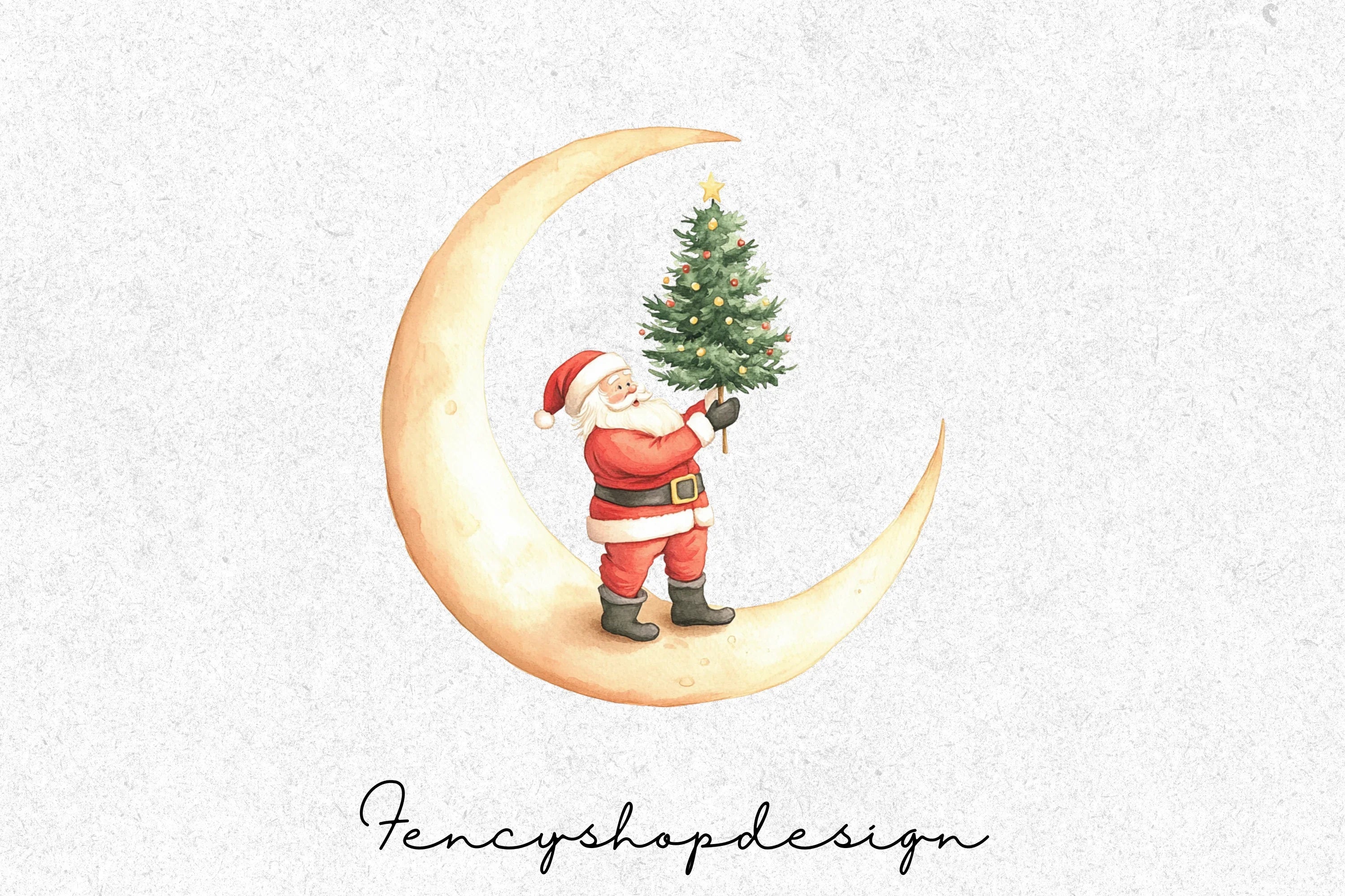 Sleeping Santa Moon Sleigh Clipart Bundle - Image 2