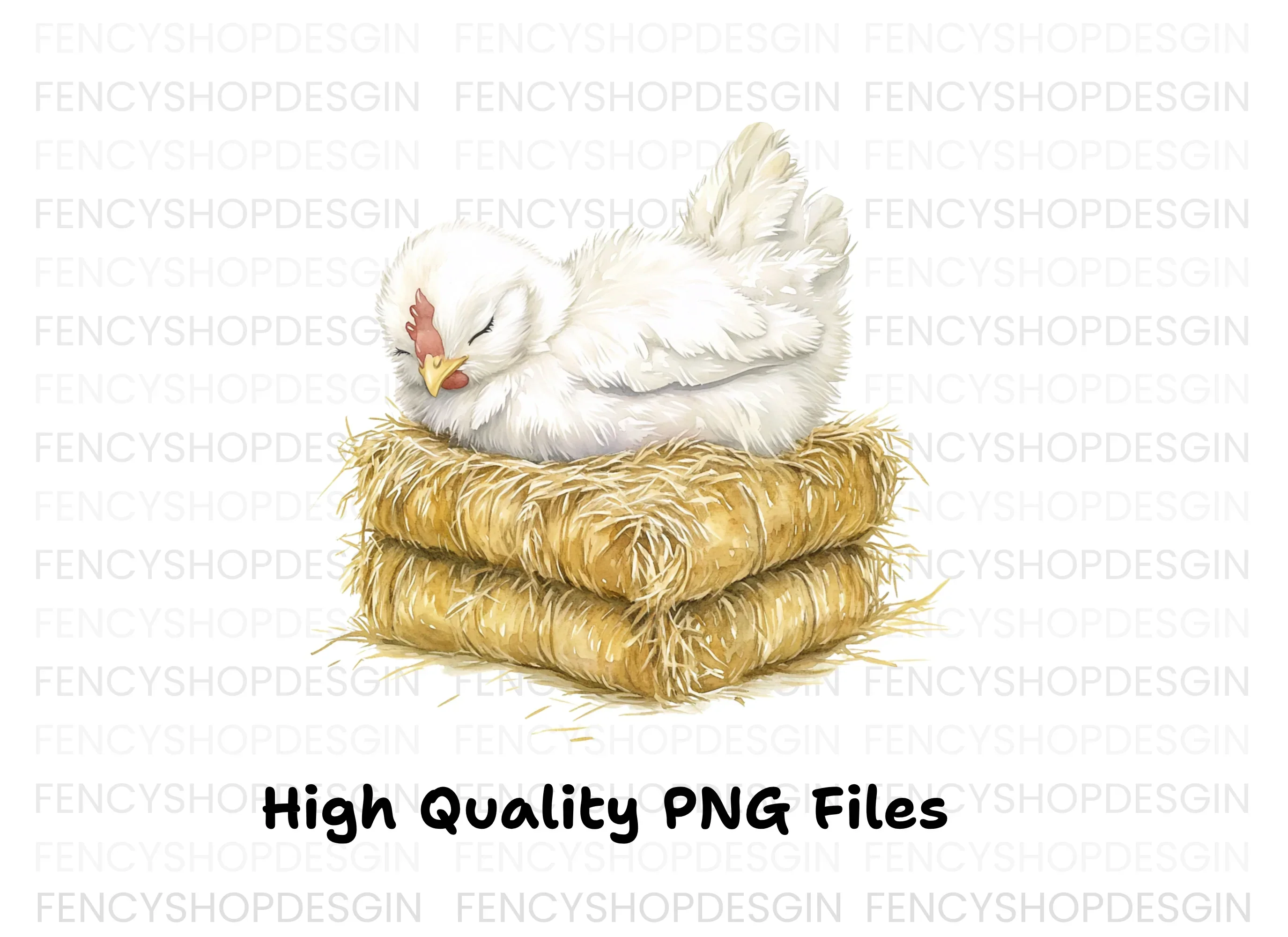 Sleeping White Chickens on Hay Bales Clipart Bundle - Image 2