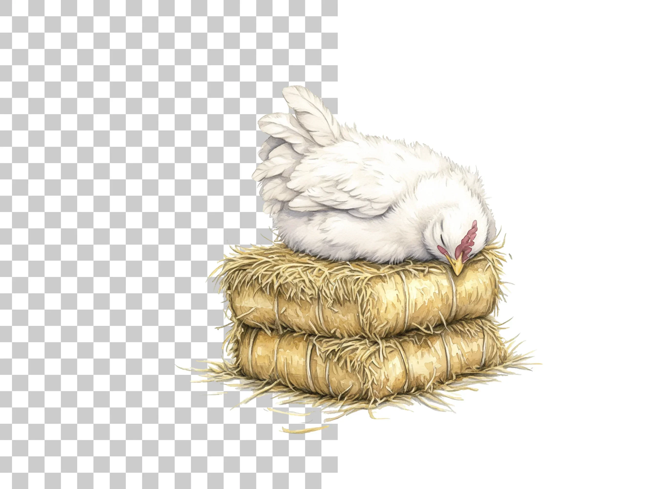 Sleeping White Chickens on Hay Bales Clipart Bundle - Image 6