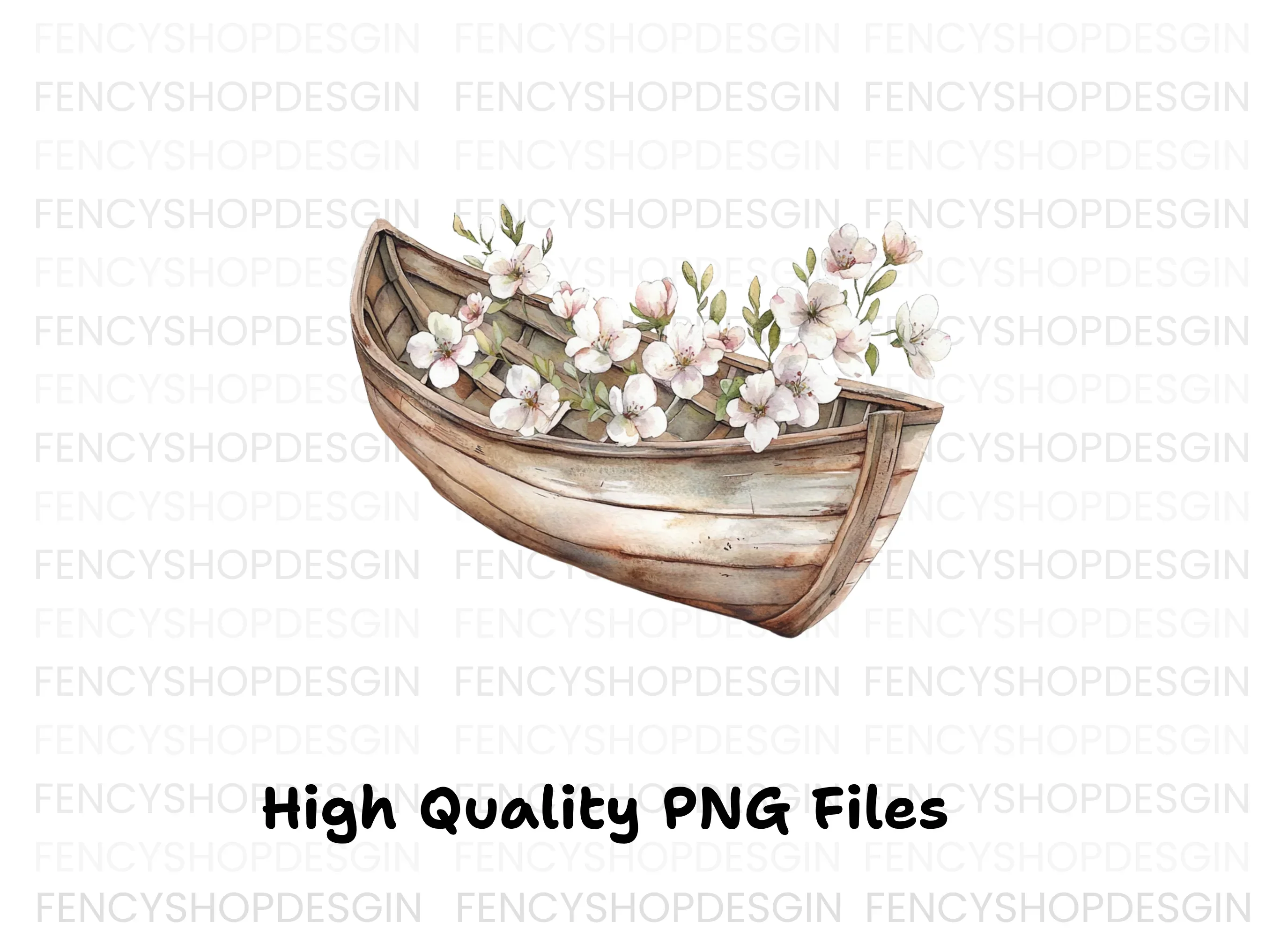 Small Wooden Boat with Pink Flowers Clipart Bundle - Image 3