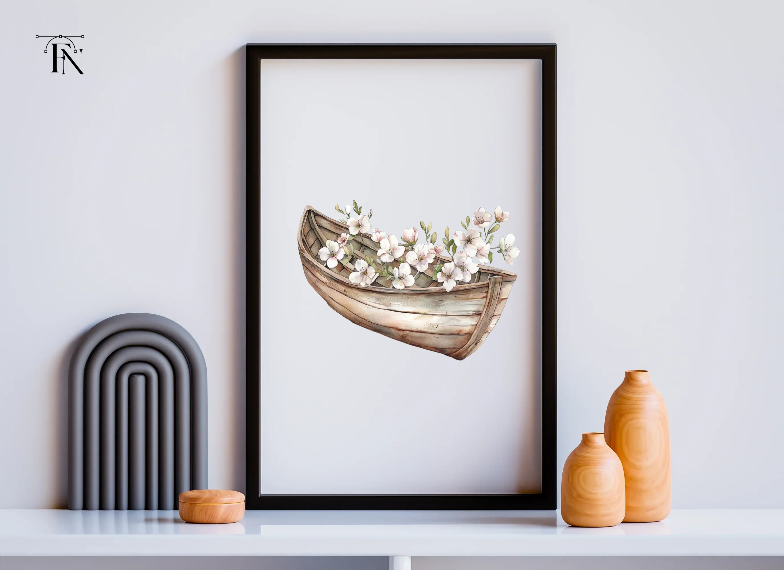 Small Wooden Boat with Pink Flowers Clipart Bundle - Image 6