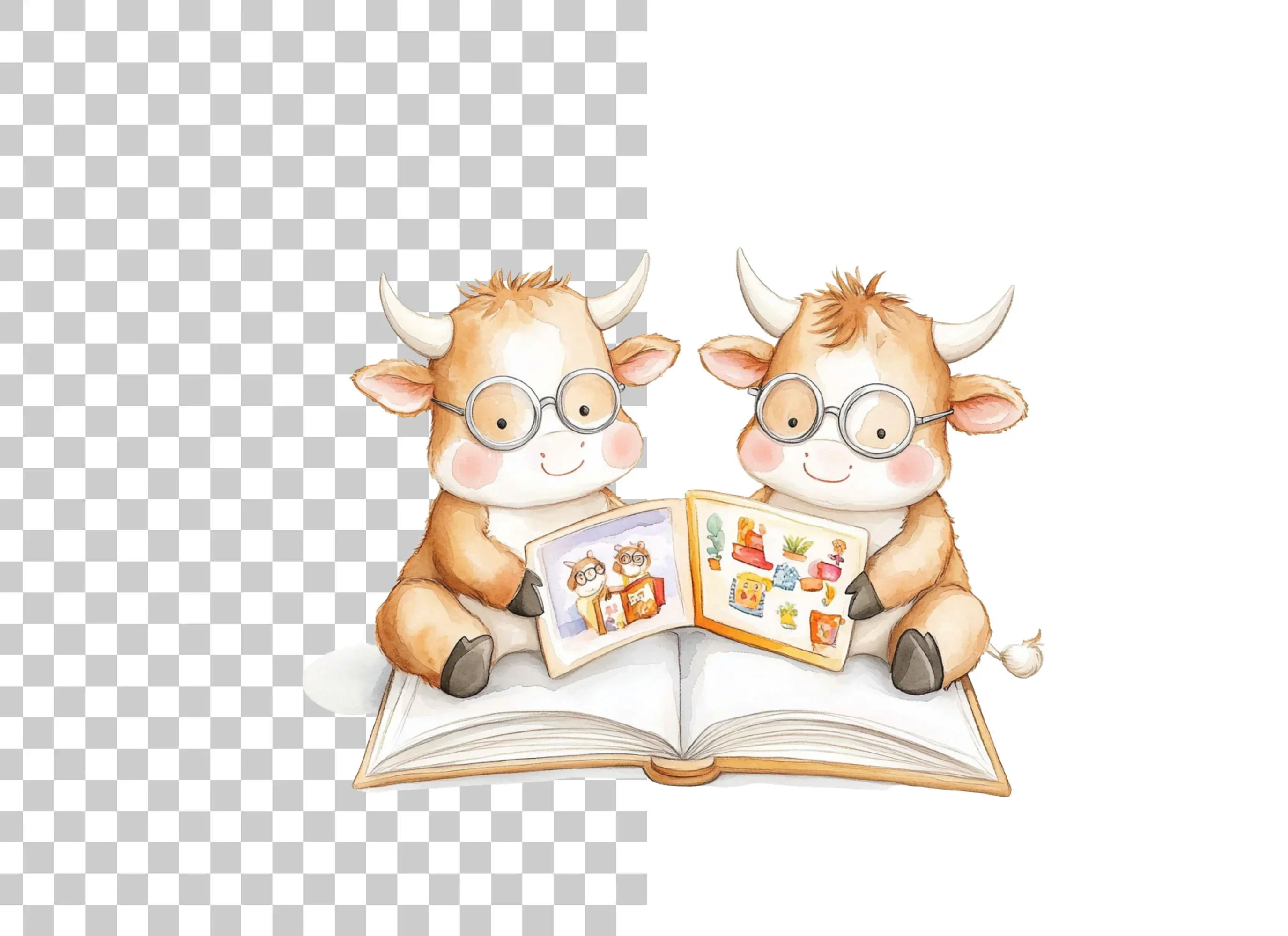 Smart Calf Reading Books Clipart Bundle - Image 2