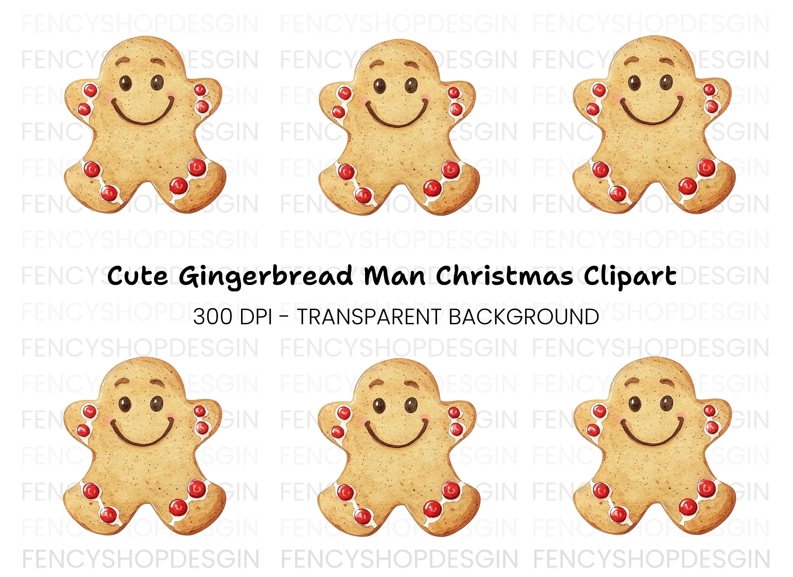 Smiling Gingerbread Man Clipart Bundle