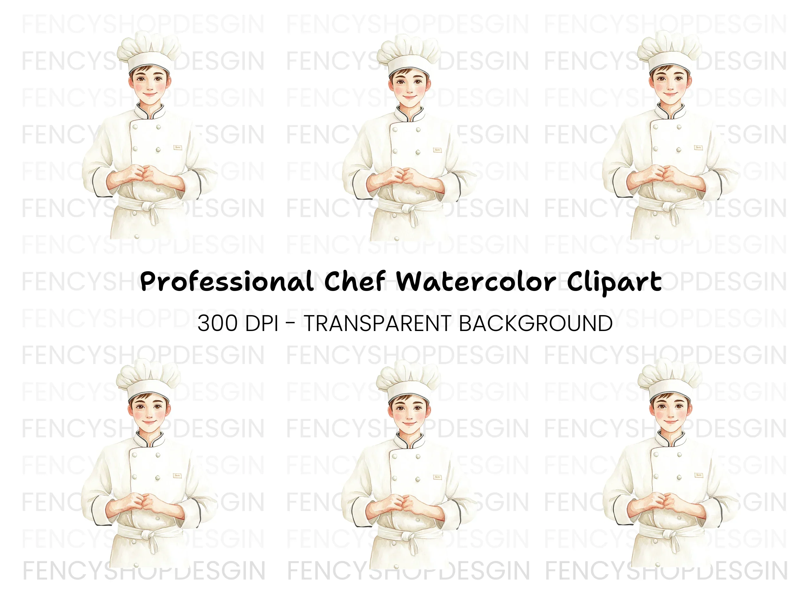 Smiling Male Chef Illustration Clipart Bundle