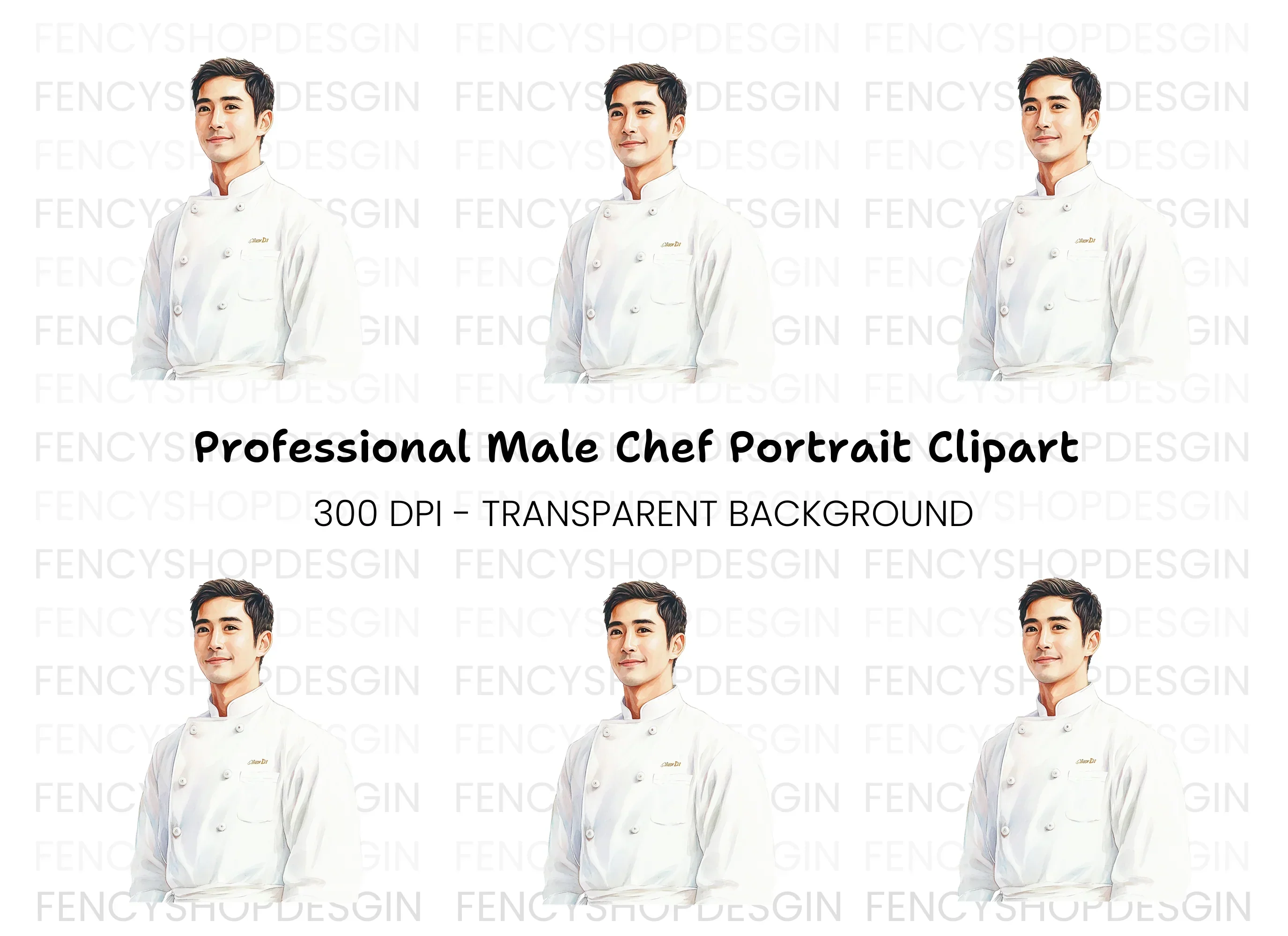 Smiling Male Chef Portrait Clipart Bundle