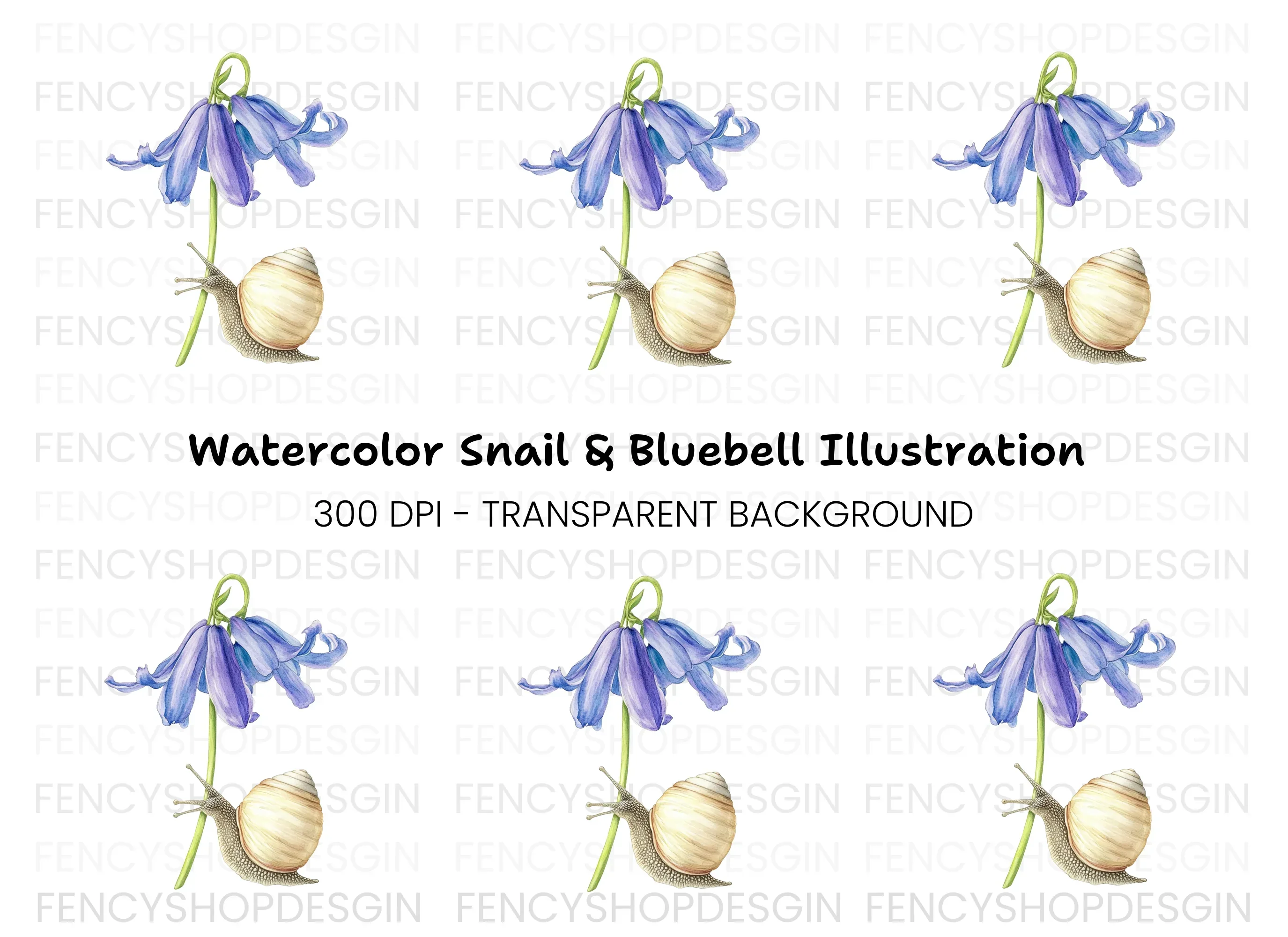 Snail and Bluebell Flower Clipart Bundle